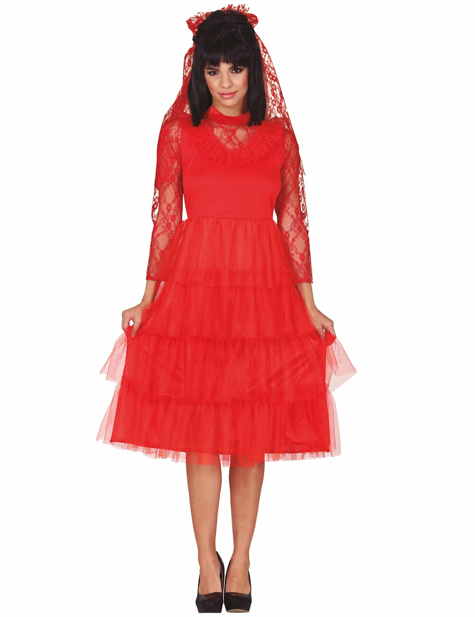 Brautkleid Spitzenkleid mit Schleier rot