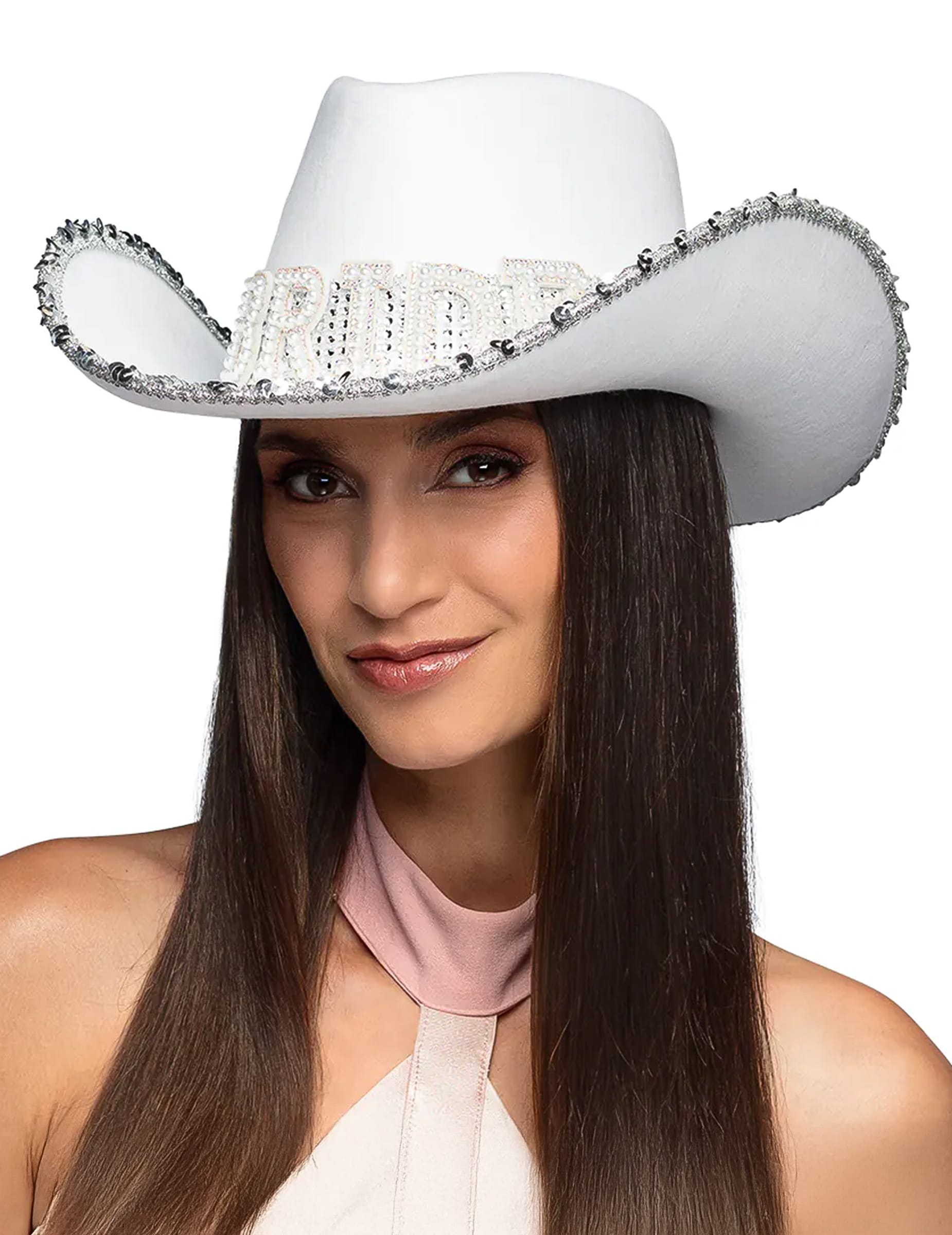 Bride Cowboyhut mit Strass für Damen JGA weiß