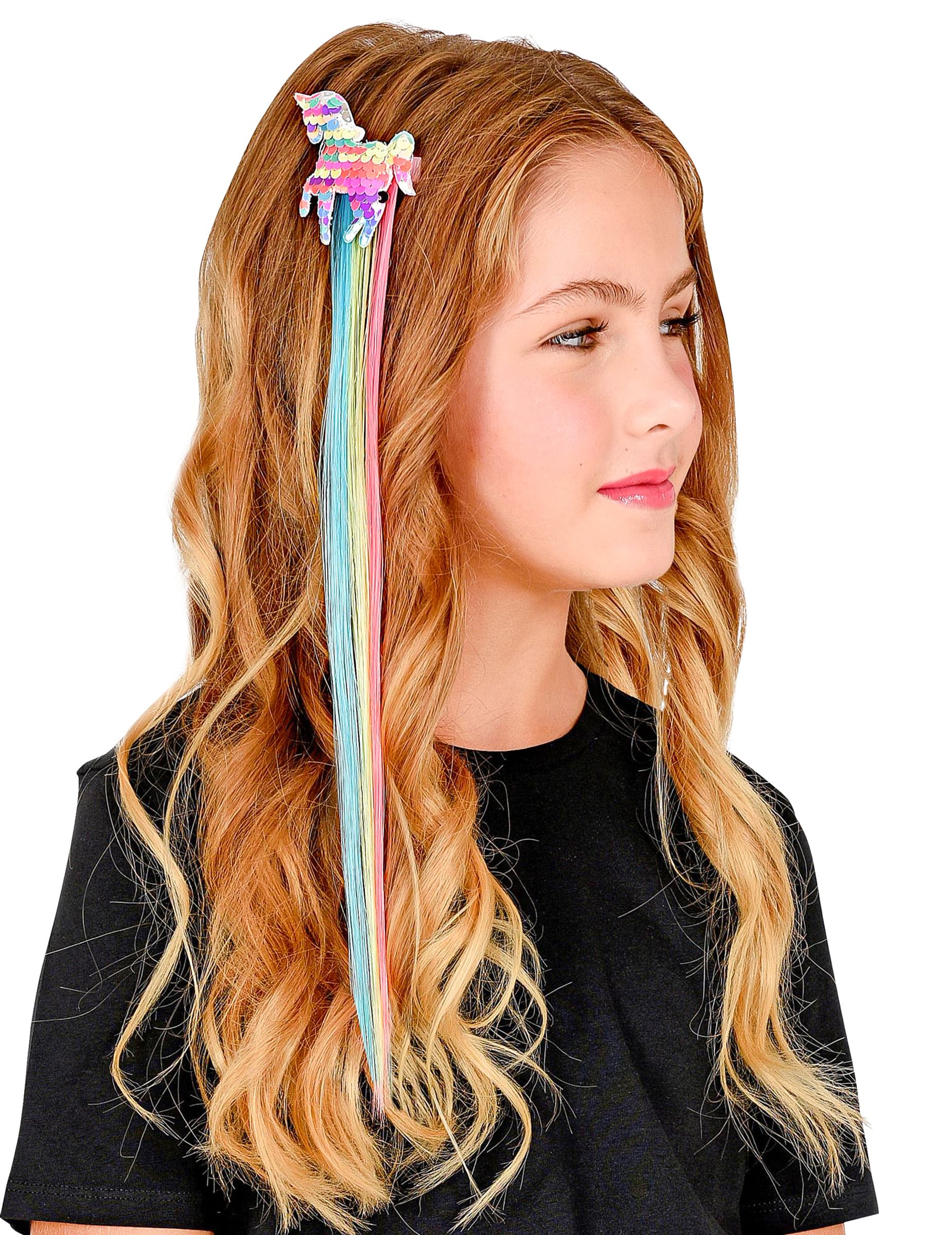 Bunte Haarsträhne mit Pailletten Einhorn