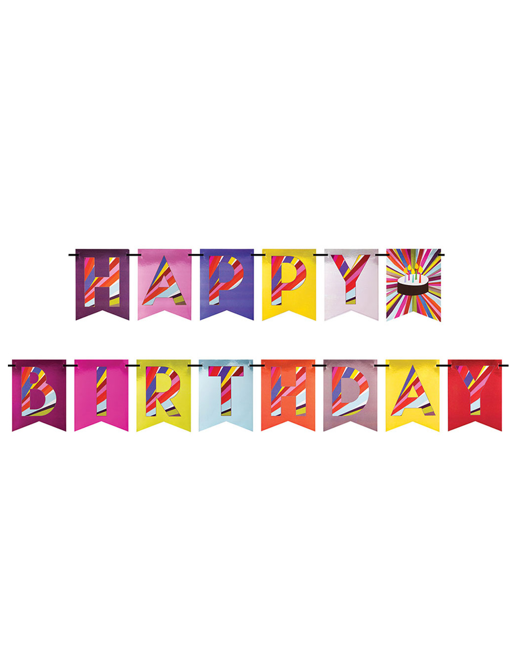 Bunte Happy Birthday Girlande mit Geburtstagskuchen-Motiv 2