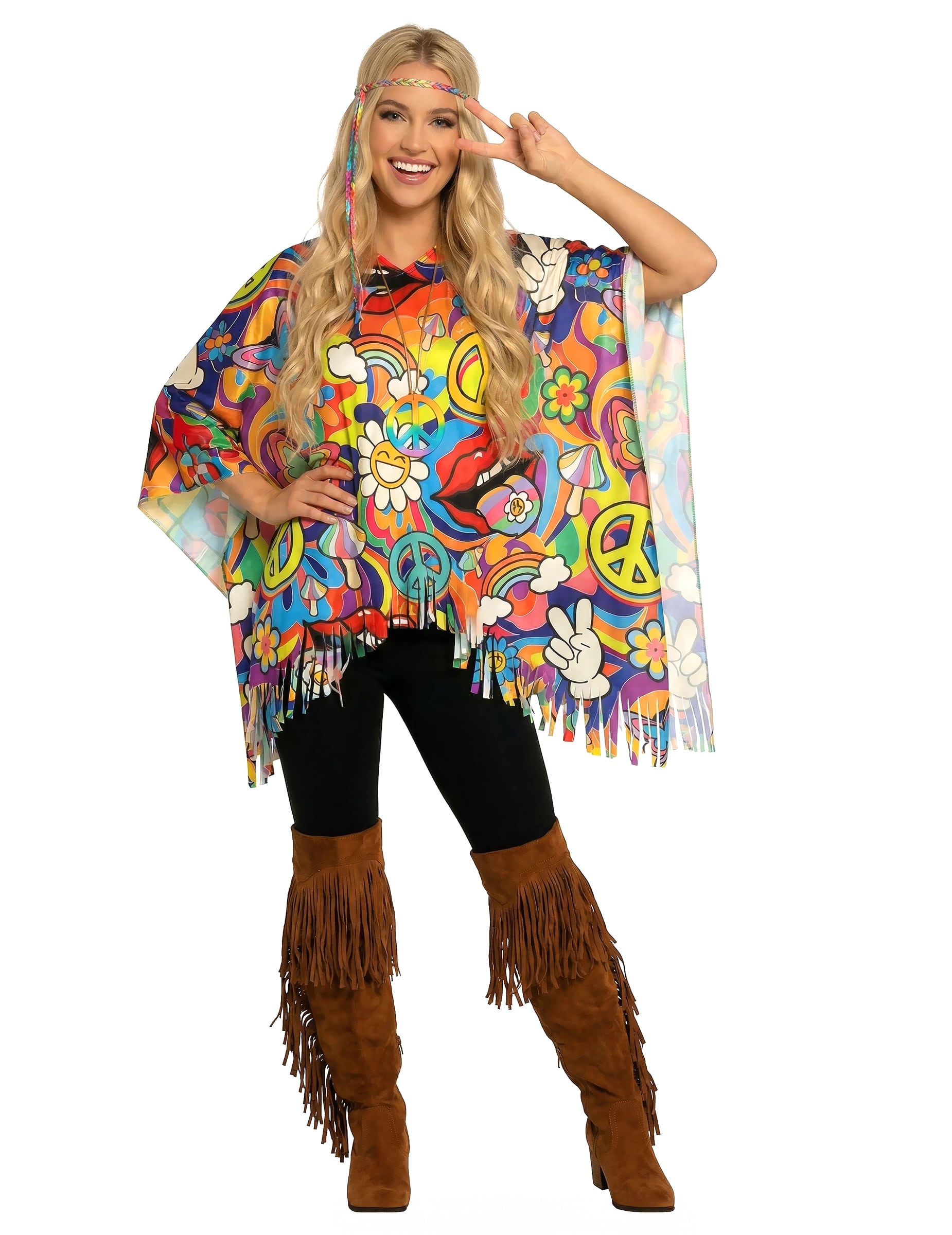 Bunter Hippie Poncho für Erwachsene