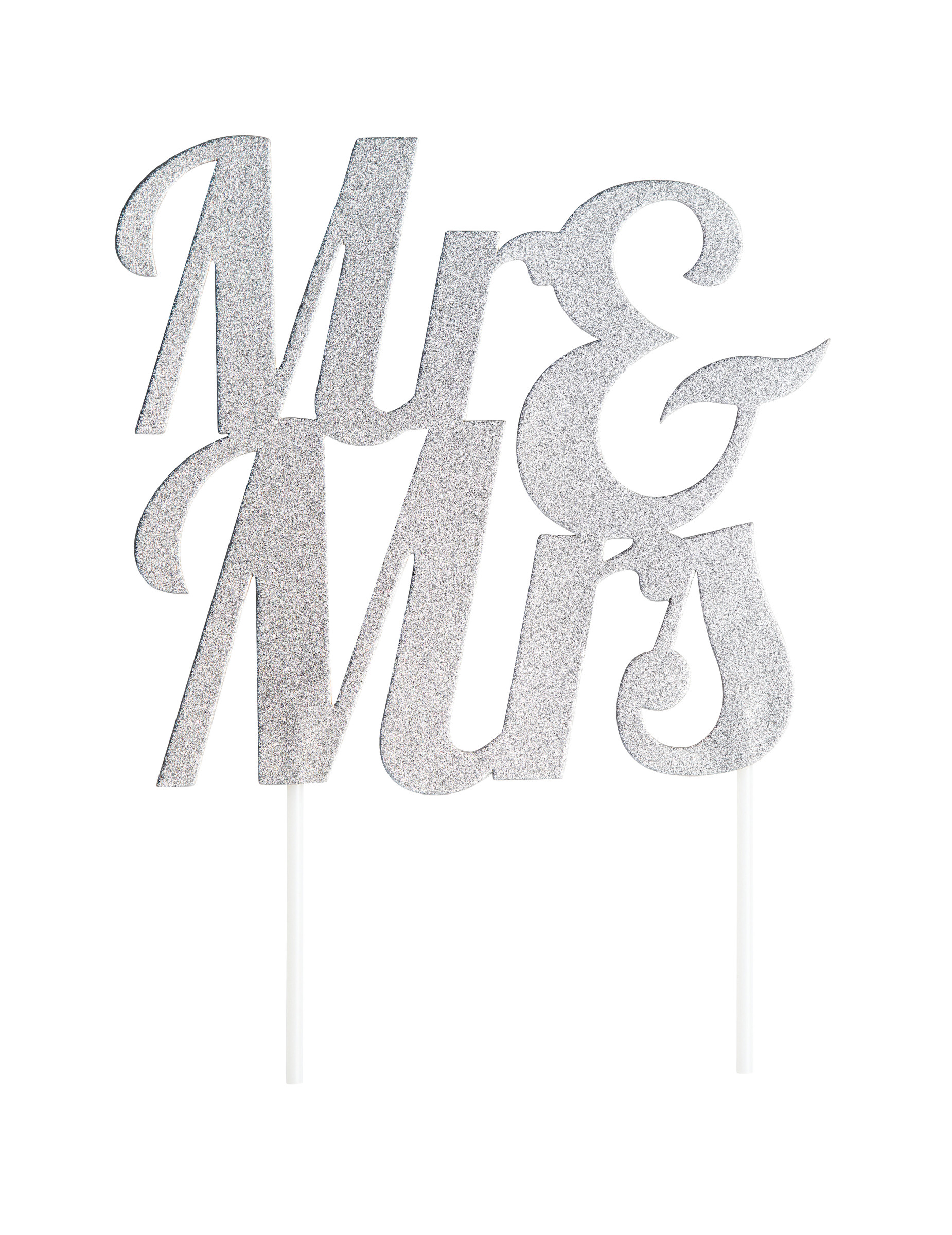 Cake Topper Mr + Mrs Silber Glitzer 18 x 23 cm Hochzeit Tortenfigur Kunststoff