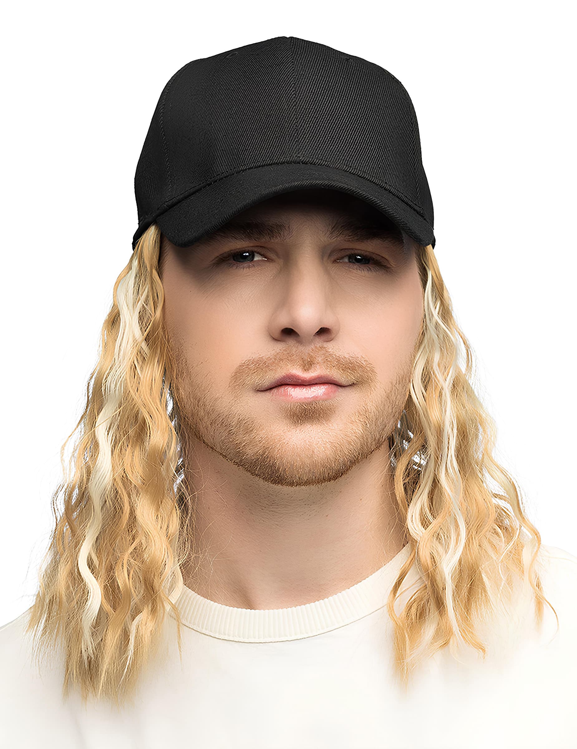 Cap mit blonden Haaren – Kappe mit Perücke für Erwachsene