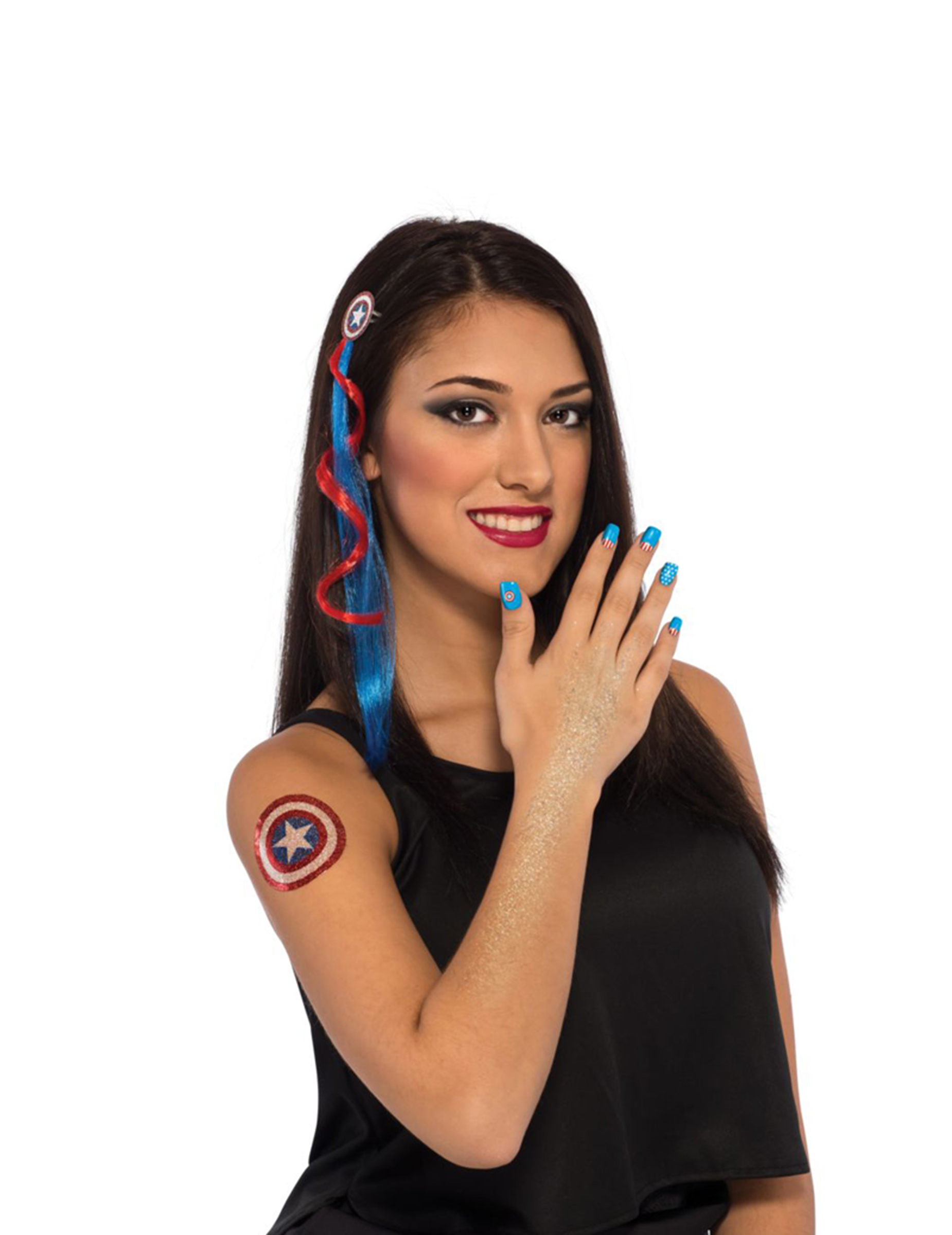 Captain America-Zubehörset und Make-up für Damen blau-rot