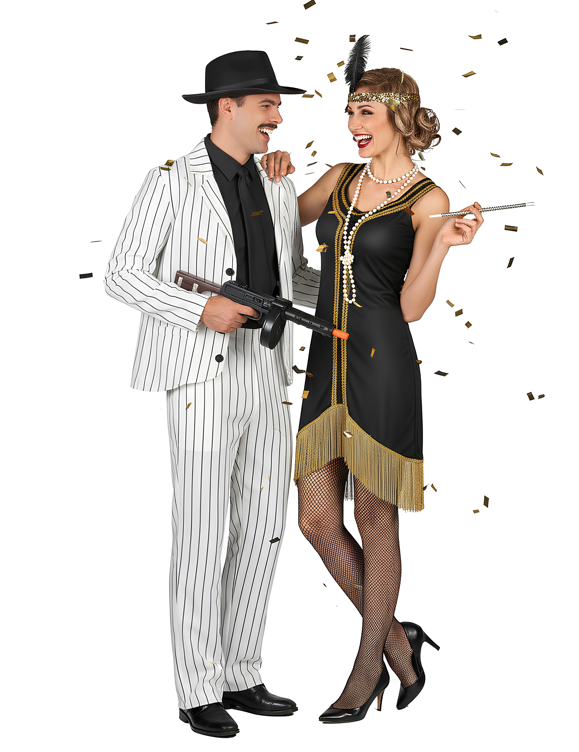 Charleston-Paarkostüm 20er-Jahre schwarz-gold-weiss
