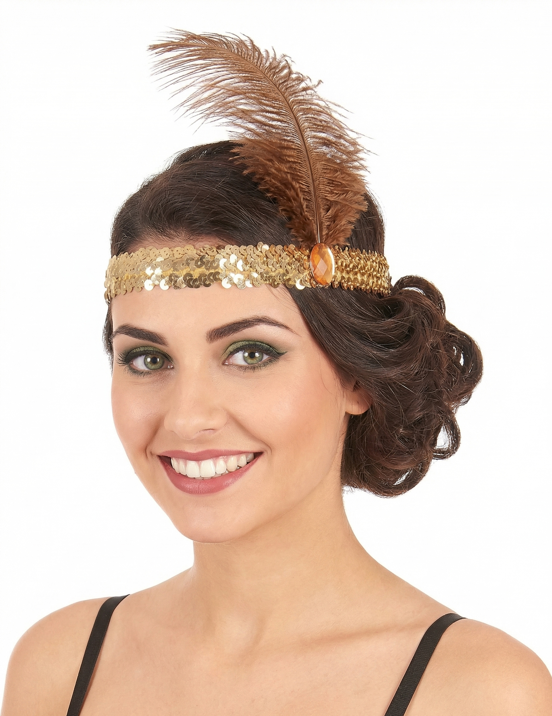 Charleston Pailletten-Stirnband Feder gold