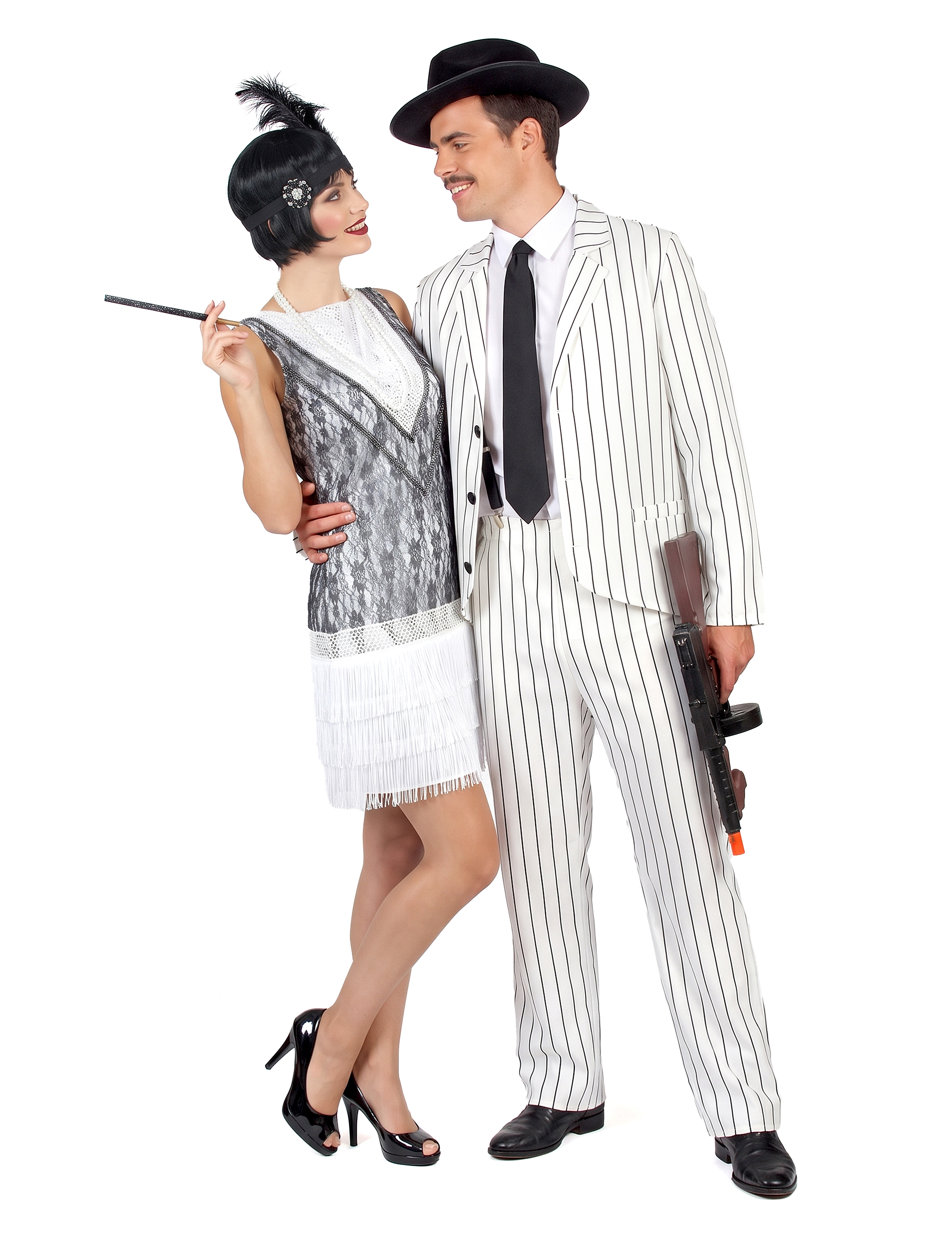 Charleston-Partnerkostüm Gangster Karneval schwarz-weiss