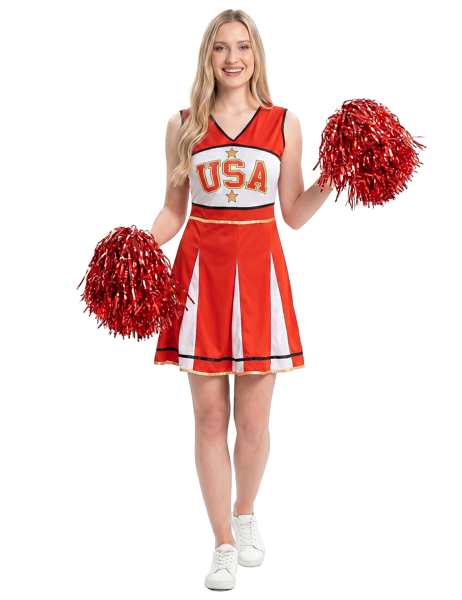 Cheerleader-Damenkostüm USA rot-weiß-schwarz