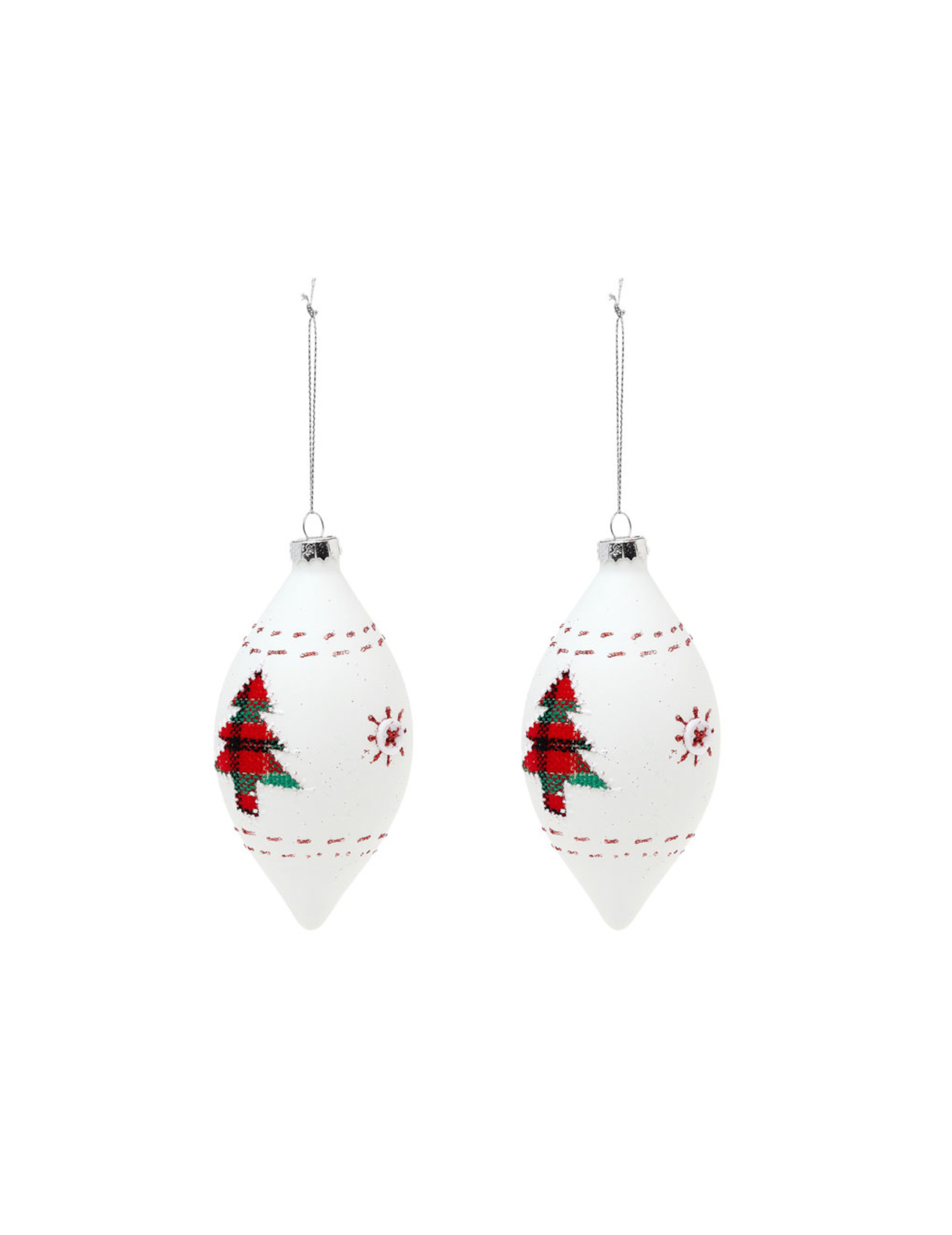 Christbaumkugeln tropfenförmig aus Glas 2 Stück weiß-rot-grün 13 cm
