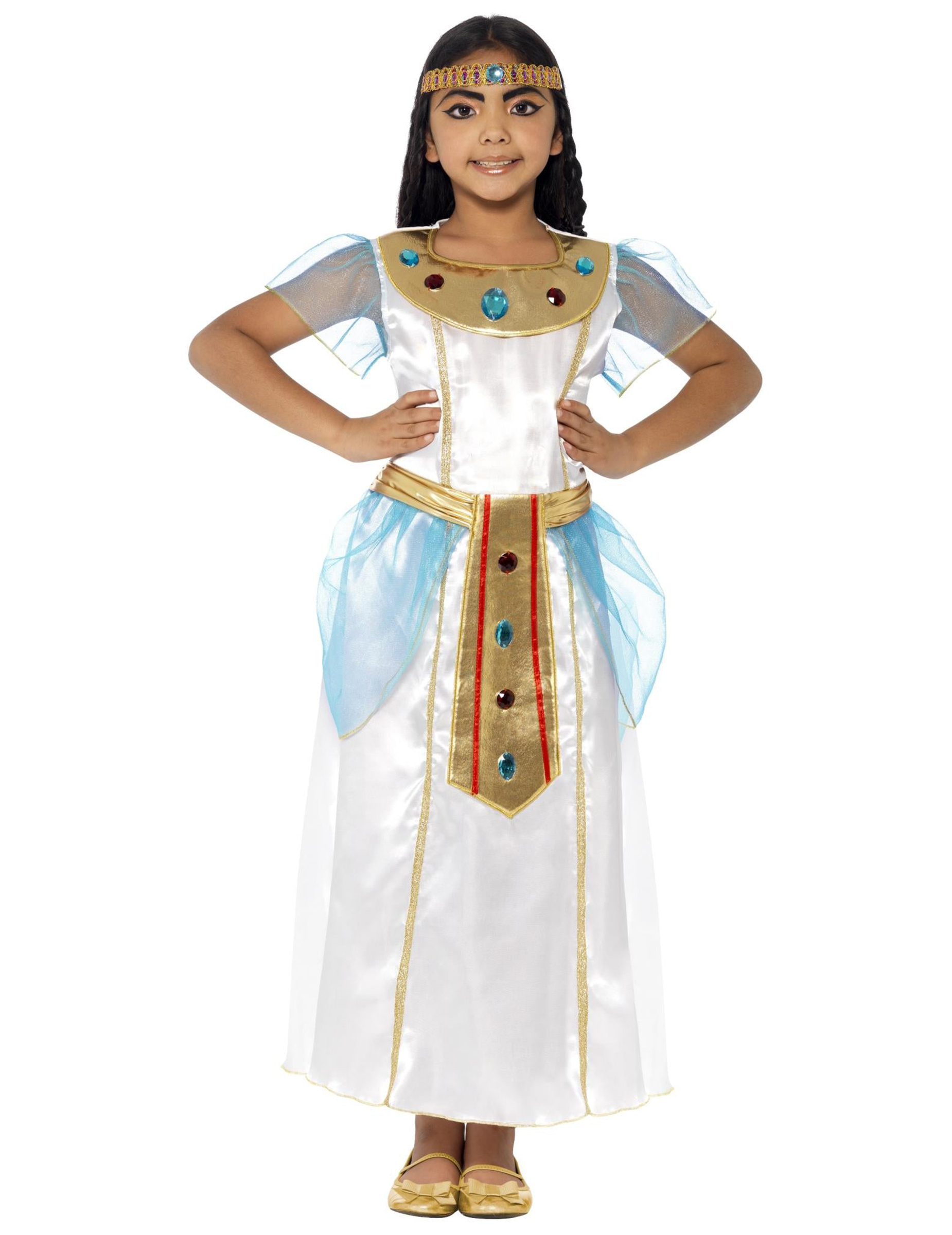 Cleopatra-Deluxekostüm für Mädchen Faschingskostüm weiss-gold-blau
