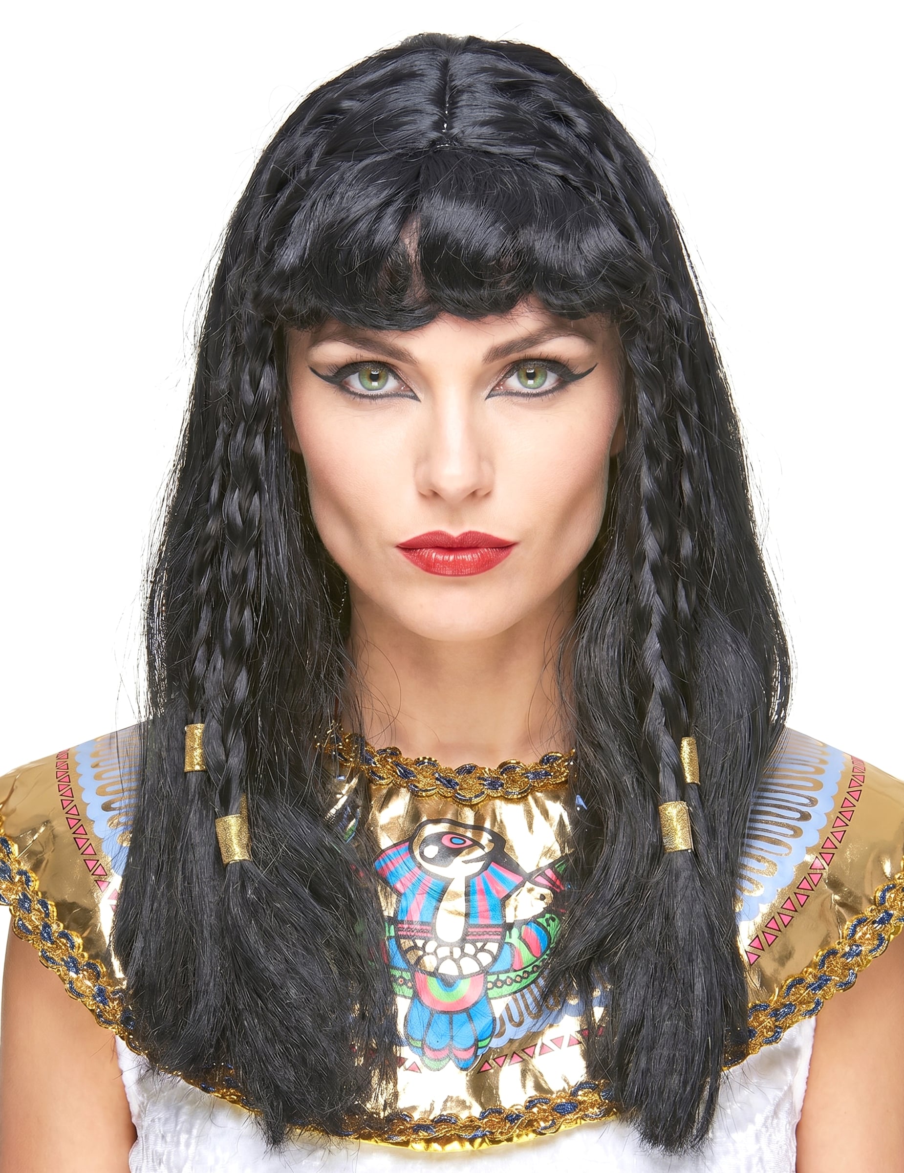 Cleopatra Perücke mit Zöpfen schwarz-gold