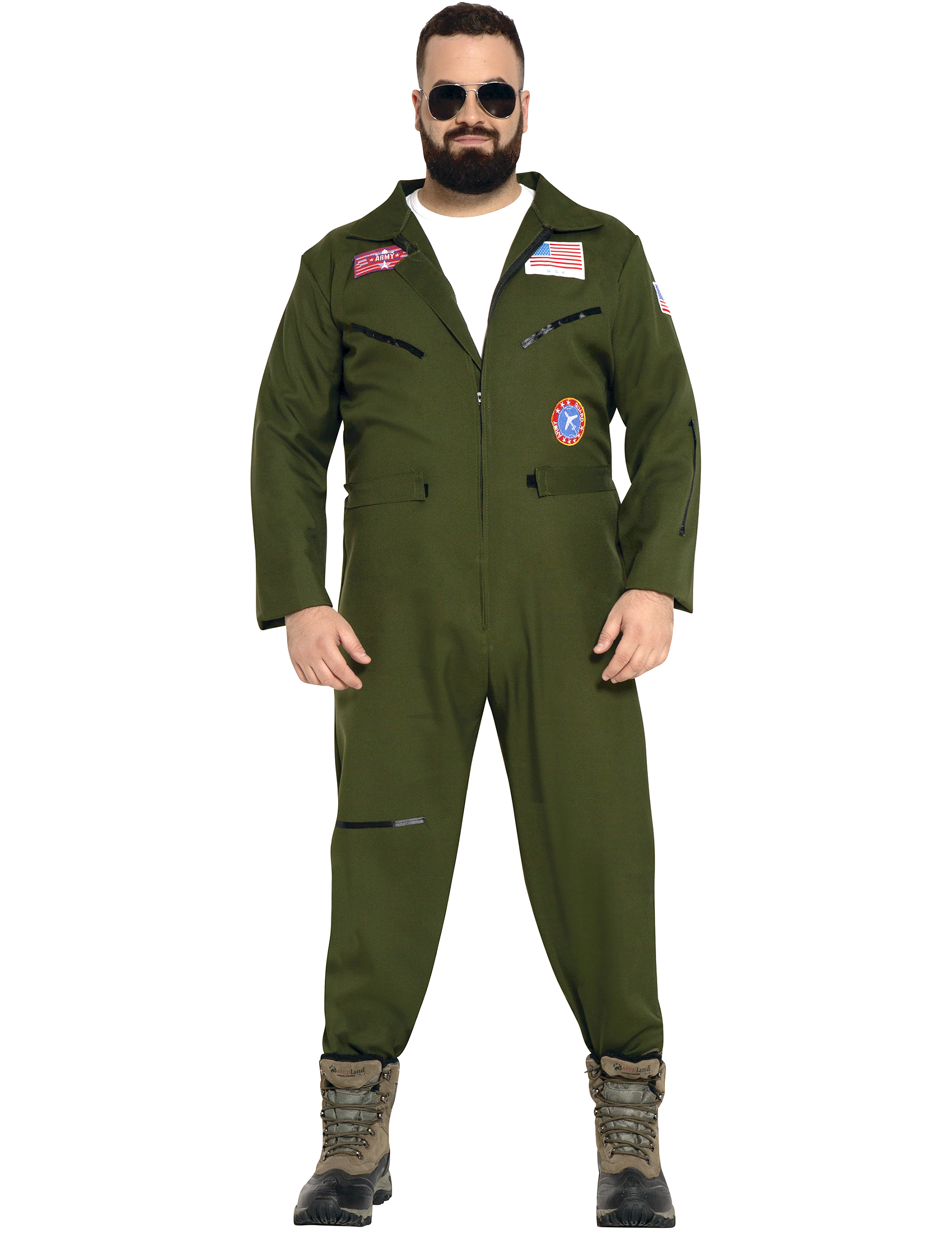 Cooler Kampfpilot Herrenkostüm in Übergröße khakigrün