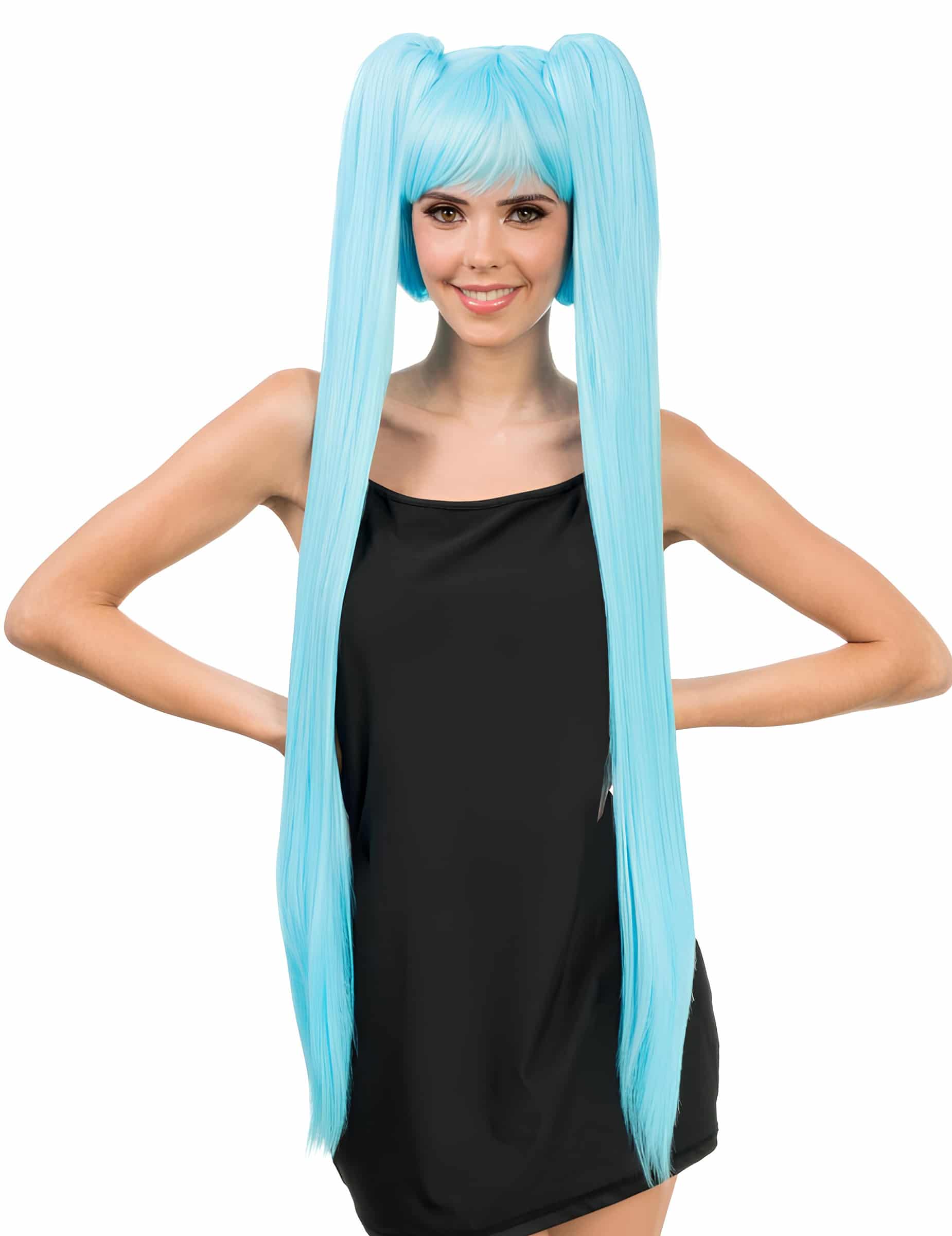 Cosplay-Perücke "Luxe" mit langen blauen Zöpfen für Erwachsene