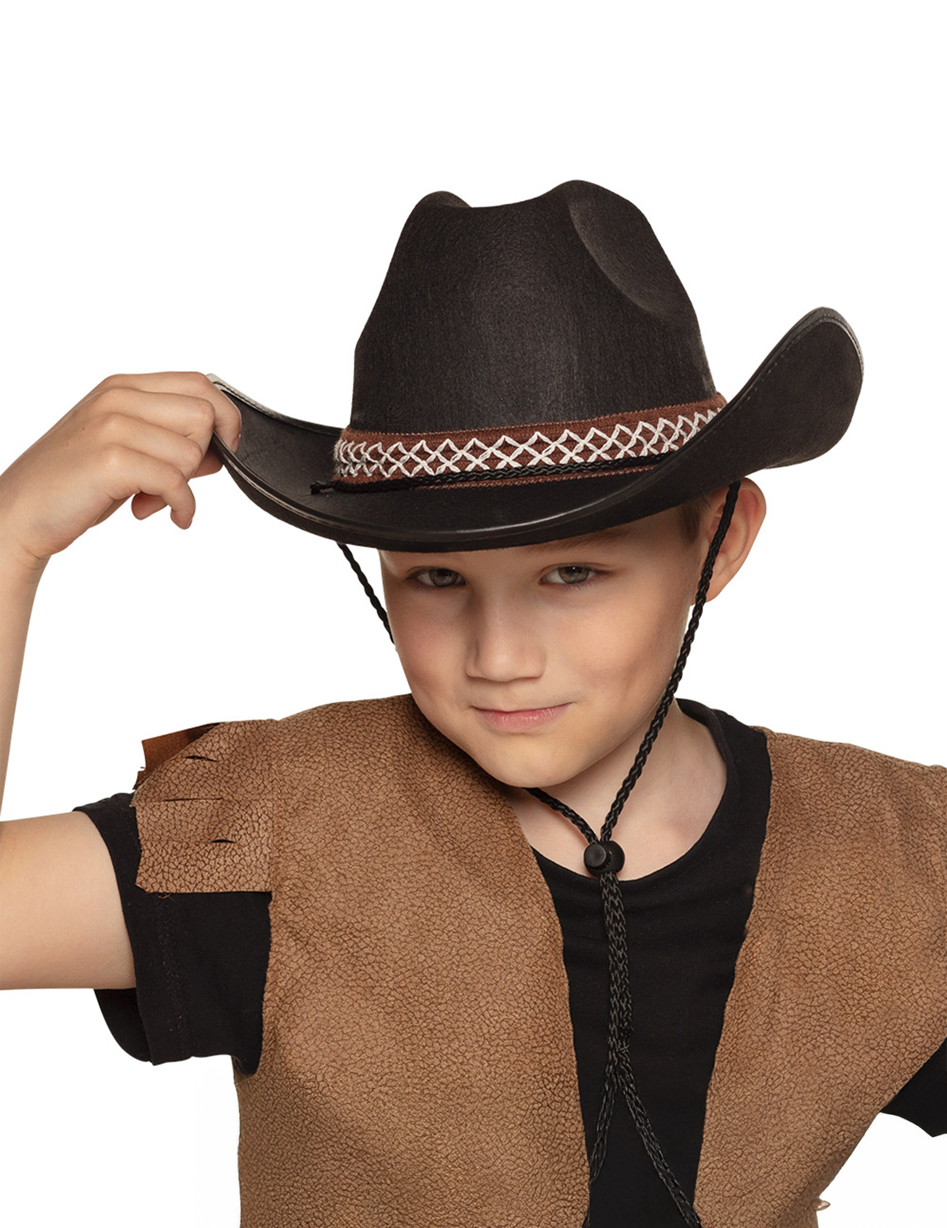 Cowboy-Hut mit Hutband für Kinder schwarz-braun