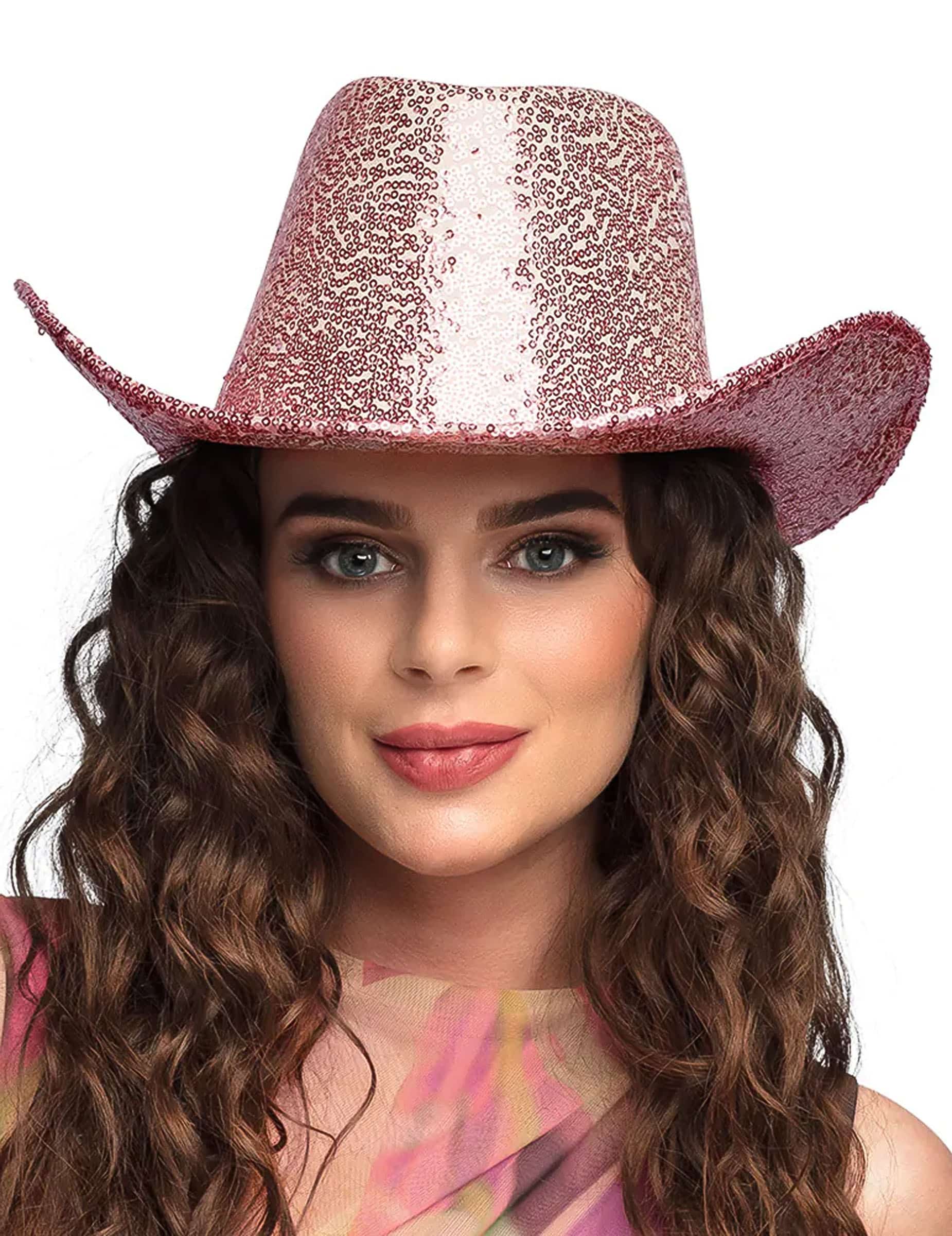 Cowboy Hut mit Pailletten rosa Erwachsene