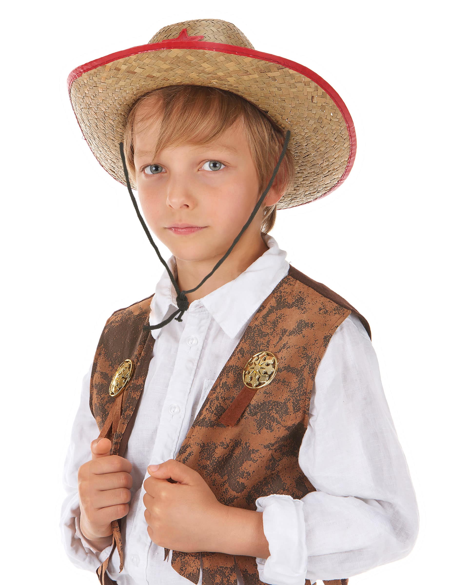 Cowboyhut Kinder-Hut Sheriff beige-rot