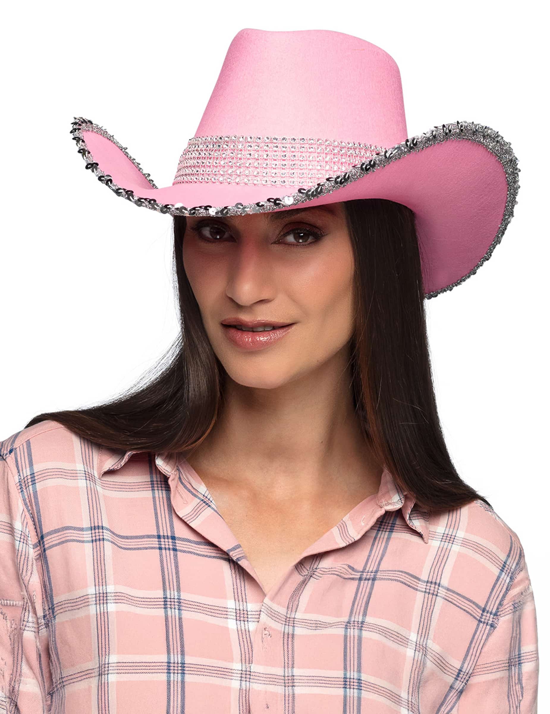Cowboyhut Rosa Strass für Erwachsene