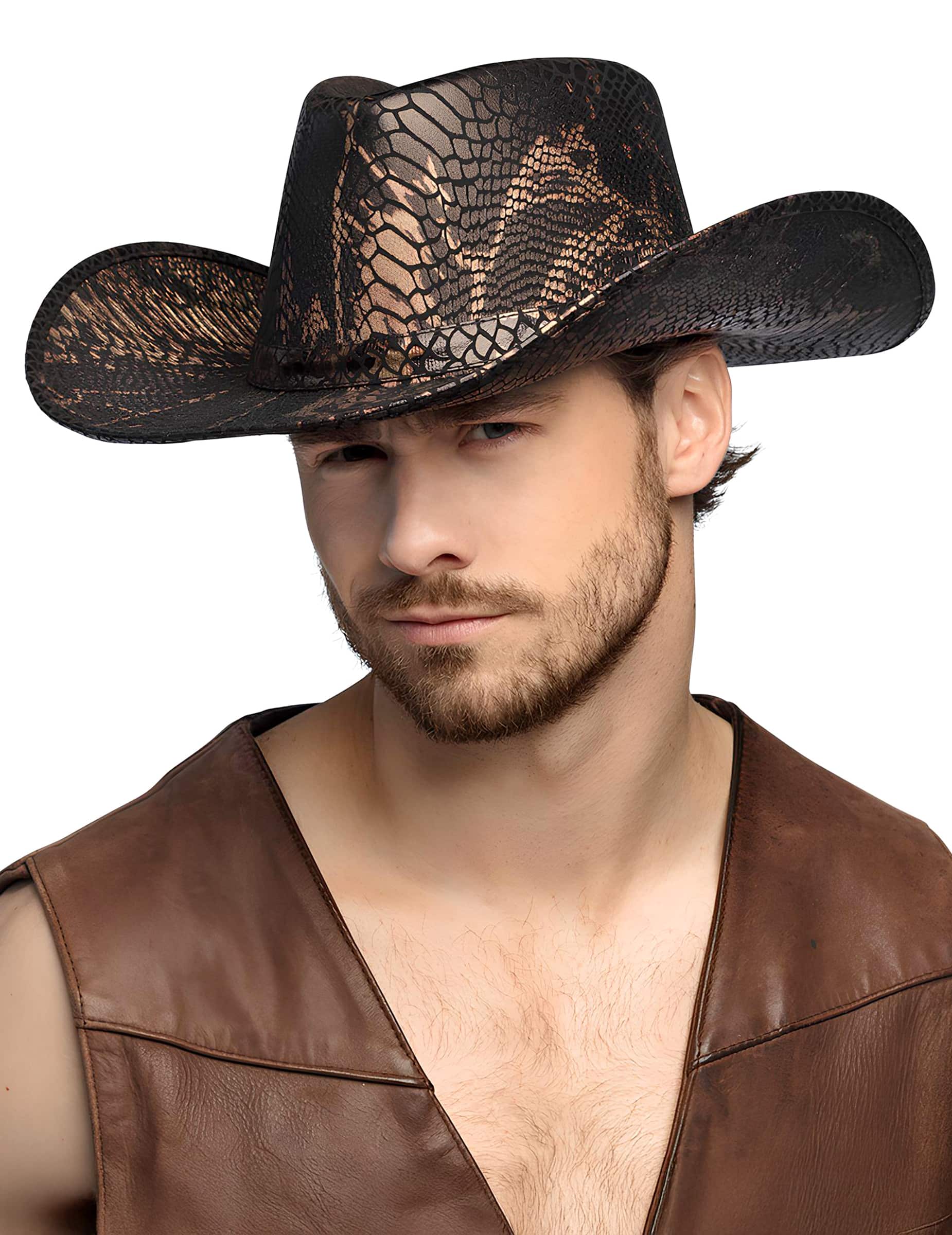 Cowboyhut Schlangenoptik für Erwachsene braun