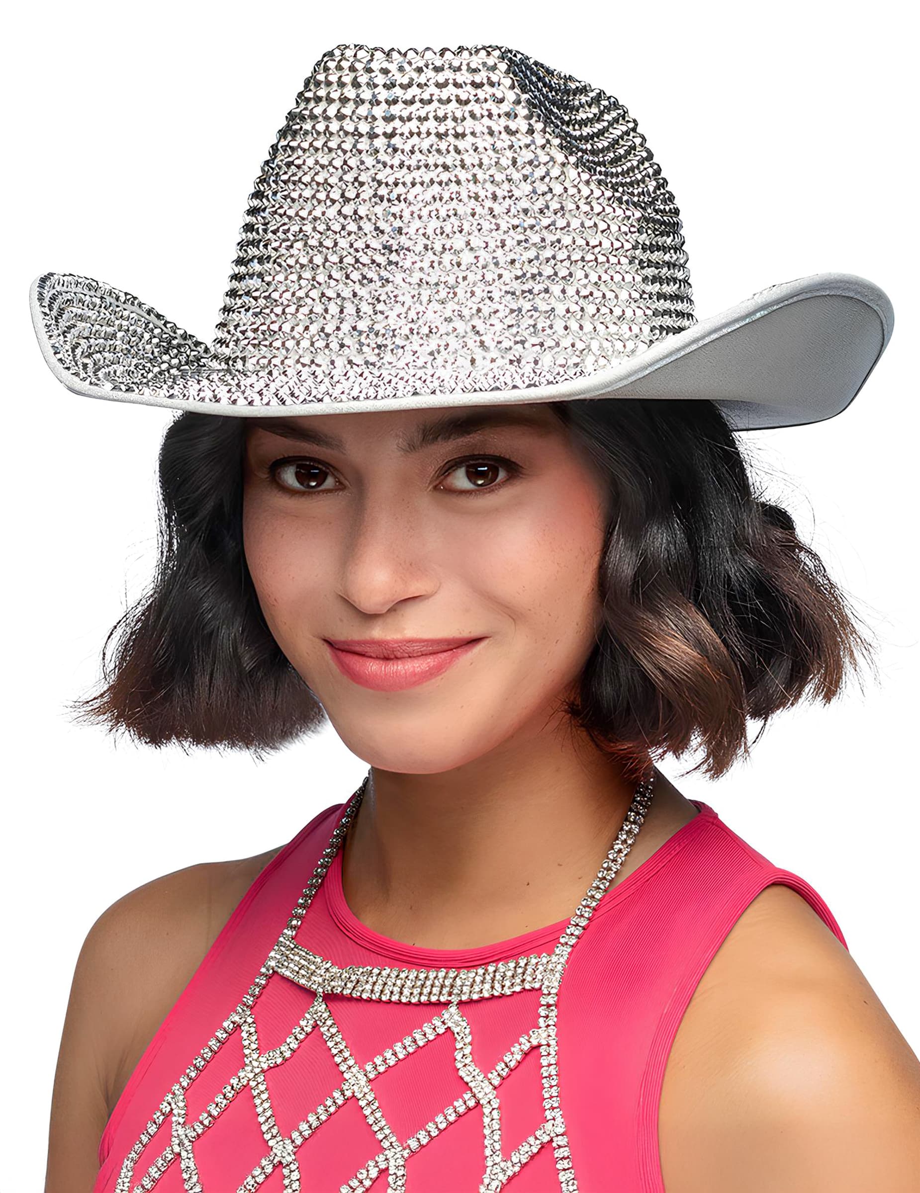 Cowboyhut Strass Silber für Erwachsene