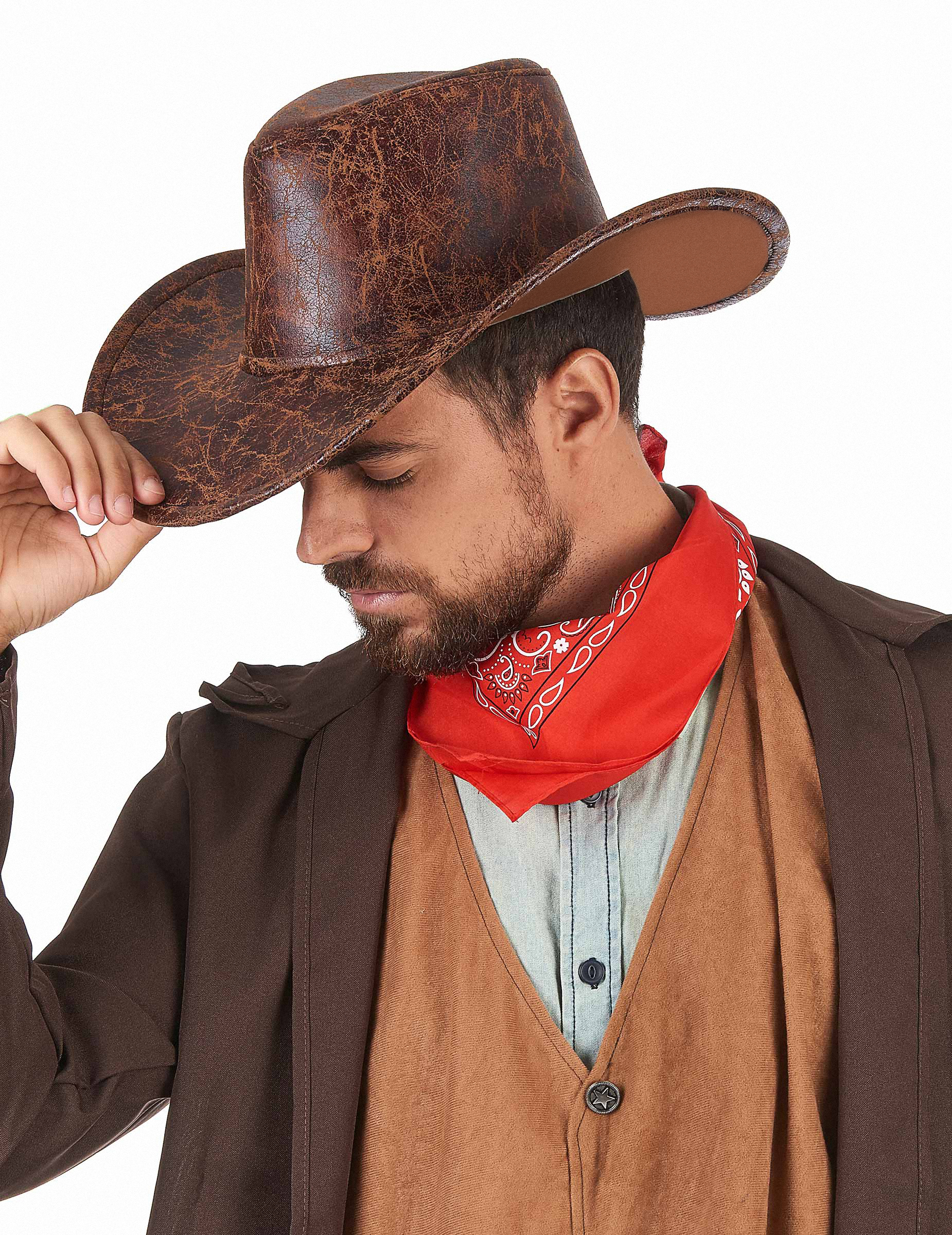 Cowboyhut aus Kunstleder Kostüm-Accessoire braun