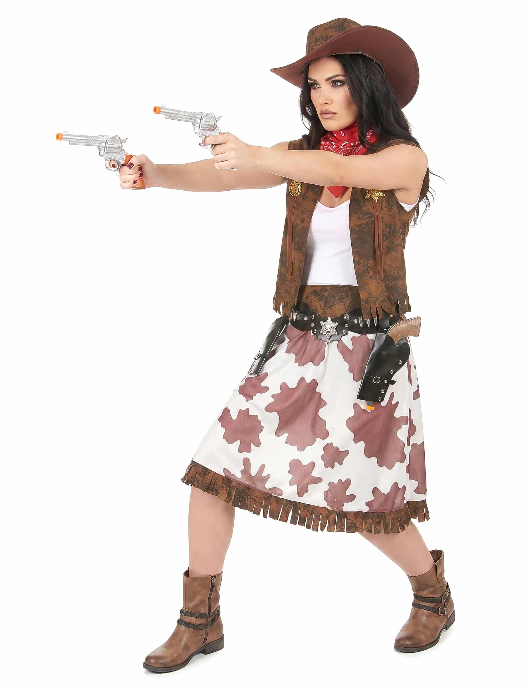 Cowgirl Damen-Kostüm gefleckt braun-weiss