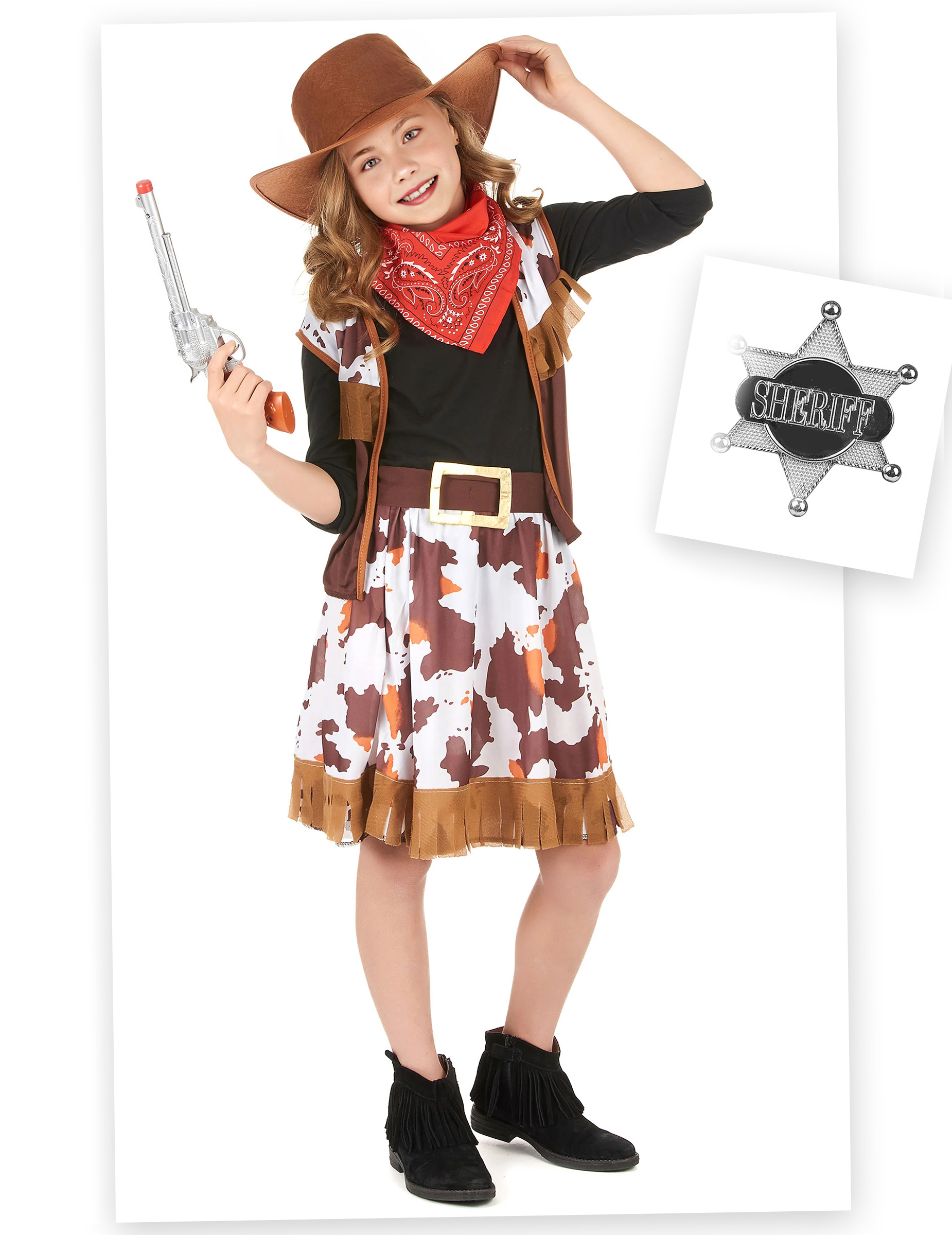 Cowgirl-Kostüm-Set für Mädchen 7-teilig braun