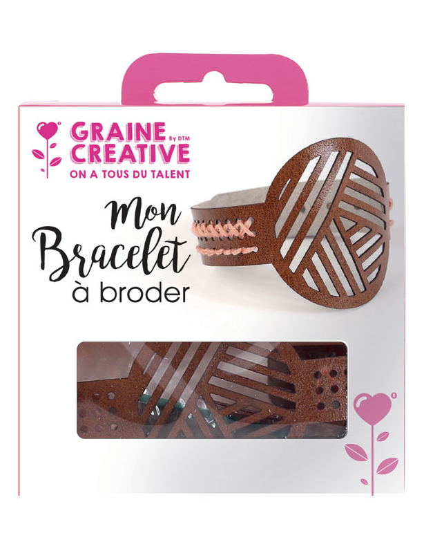 DIY Stick-Armband Set braun Lederoptik mit rosa Garn