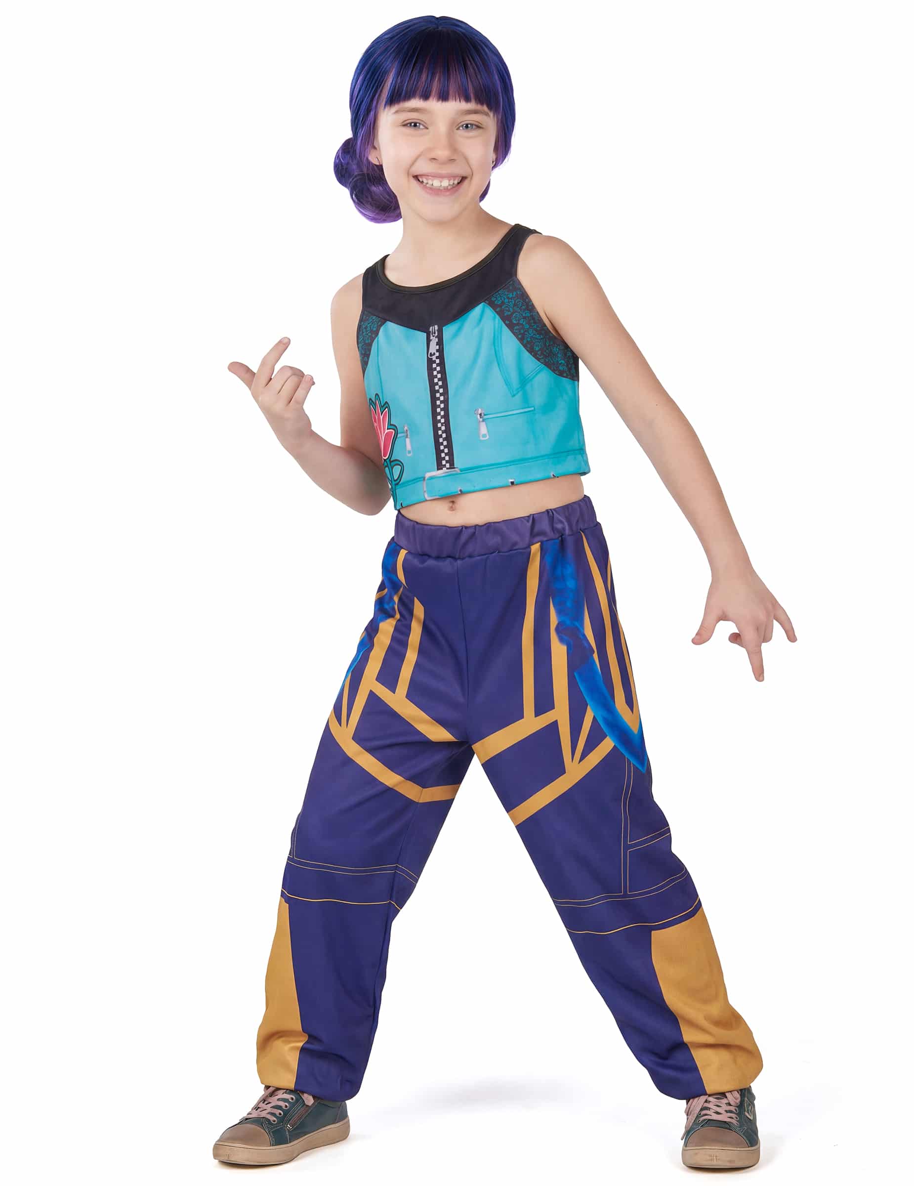 Dämonenjägerin Kostüm Mädchen Kpop-Kriegerin blau-violett