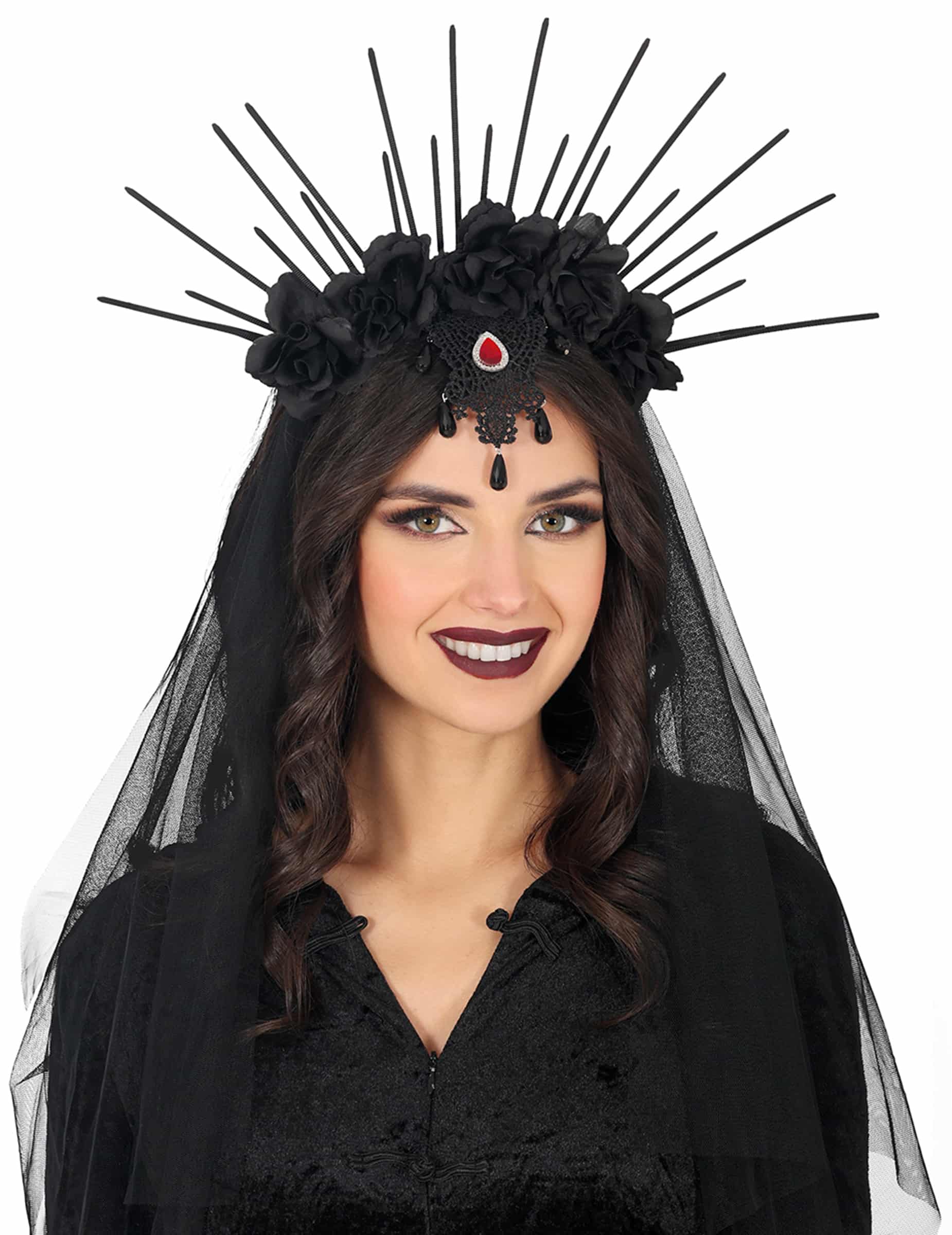 Damen Accessoire Blumen Haarreif mit schwarzem Schleier