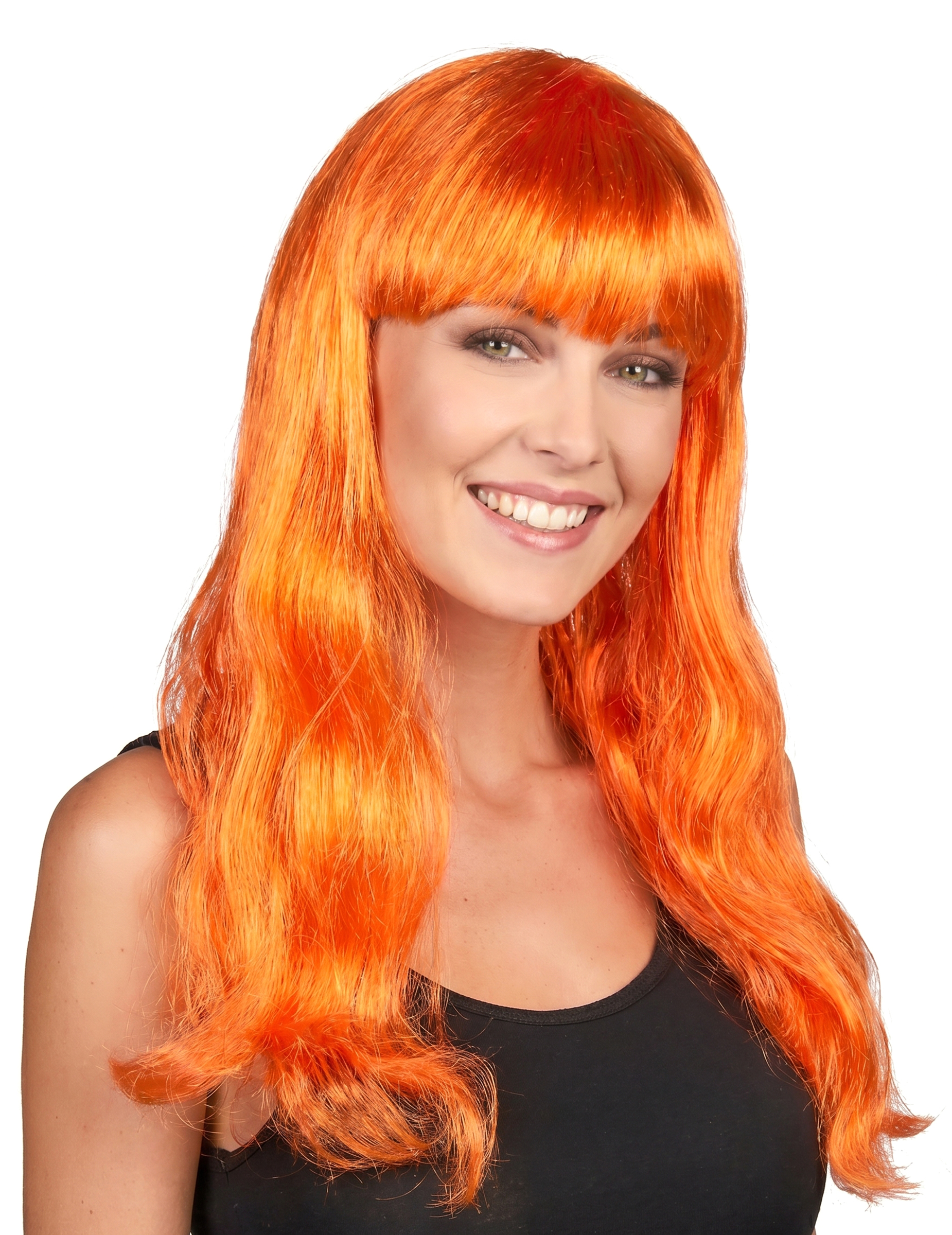 Damen Perücke lang mit Pony Orange