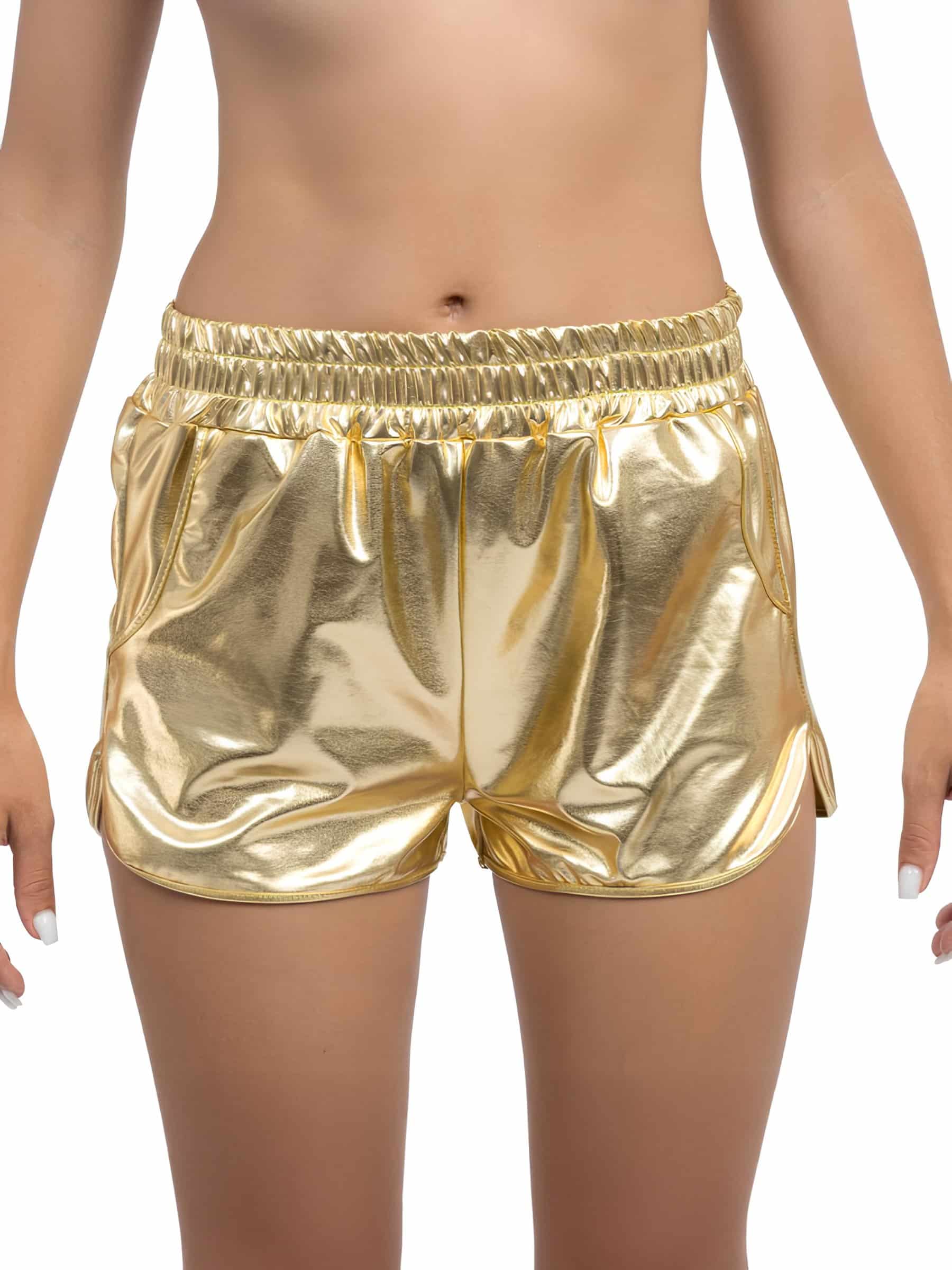 Damen Shorts Metallic Gold