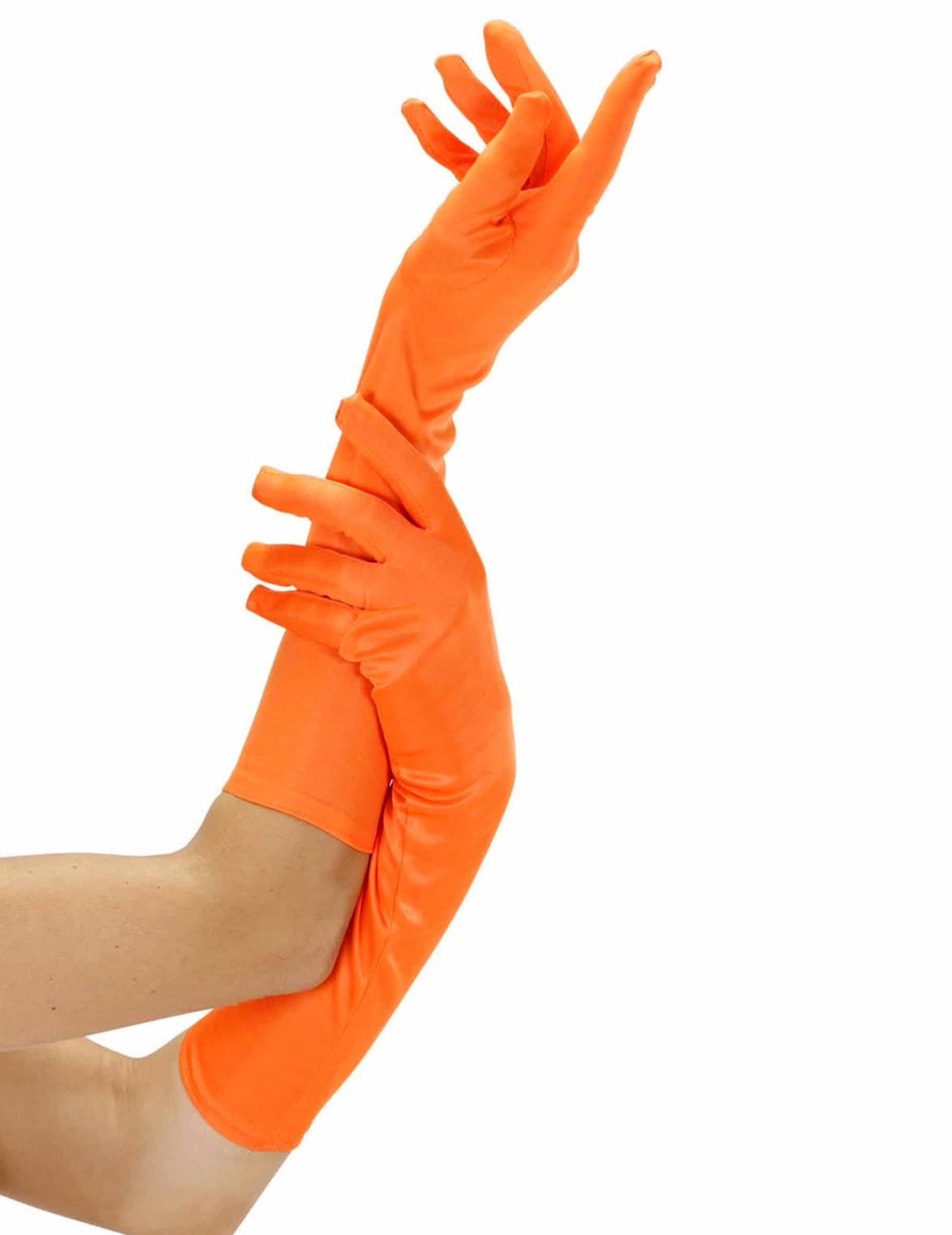 Damenhandschuhe lang Kostümaccessoire neonorange