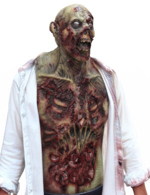 Deluxe Zombie-Maske mit Brustkorb Halloween grau-rot