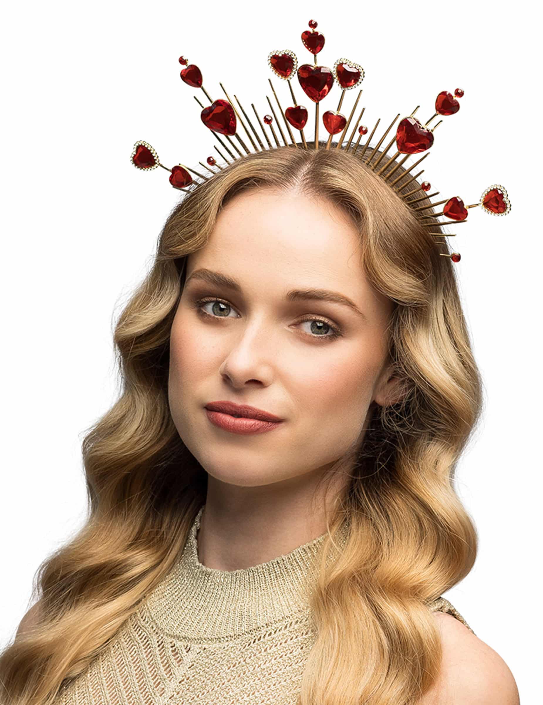 Diadem Herzen Rot Metall-Tiara für Erwachsene rot