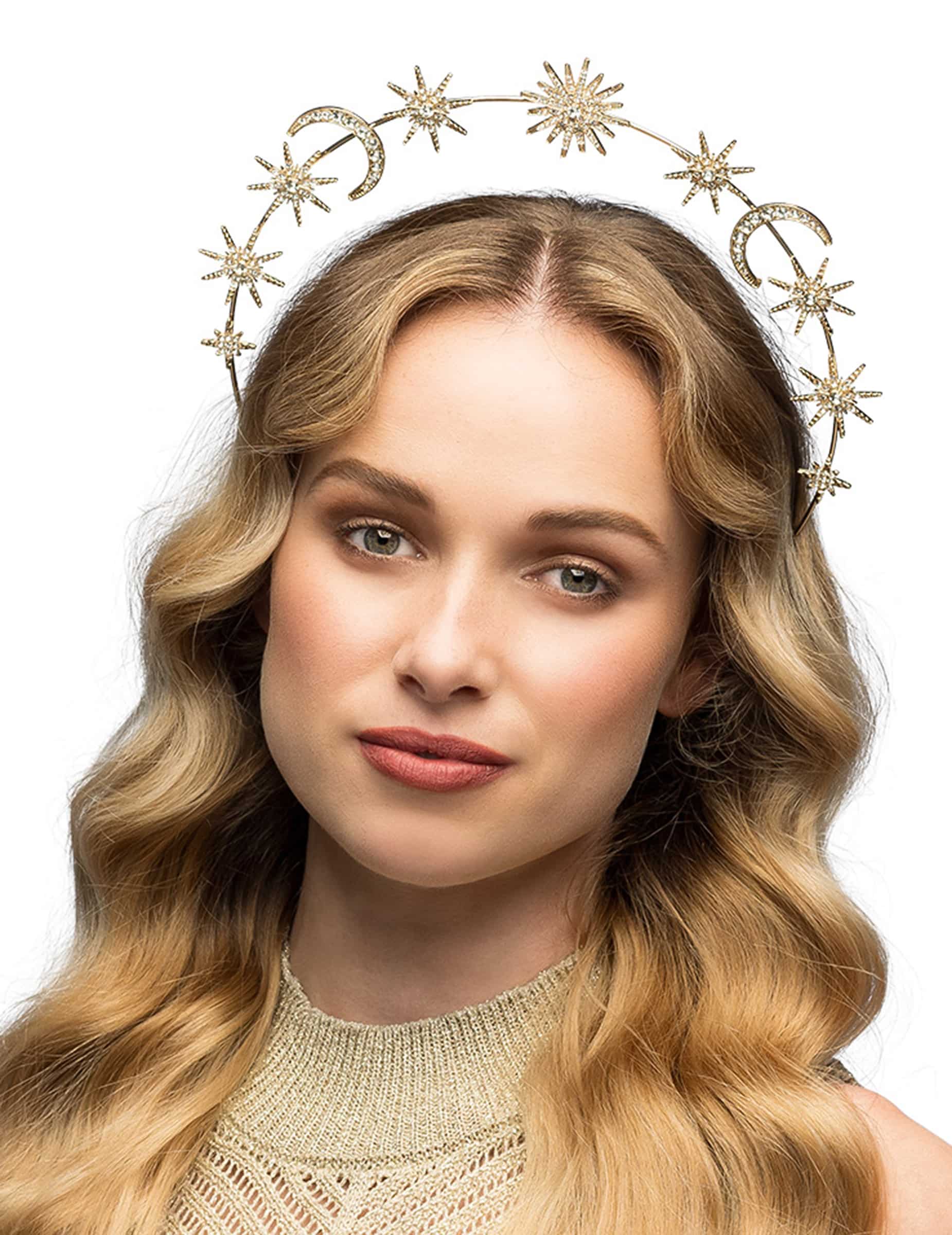 Diadem Sonne Mond Sterne Tiare Metallisch Erwachsene goldfarben