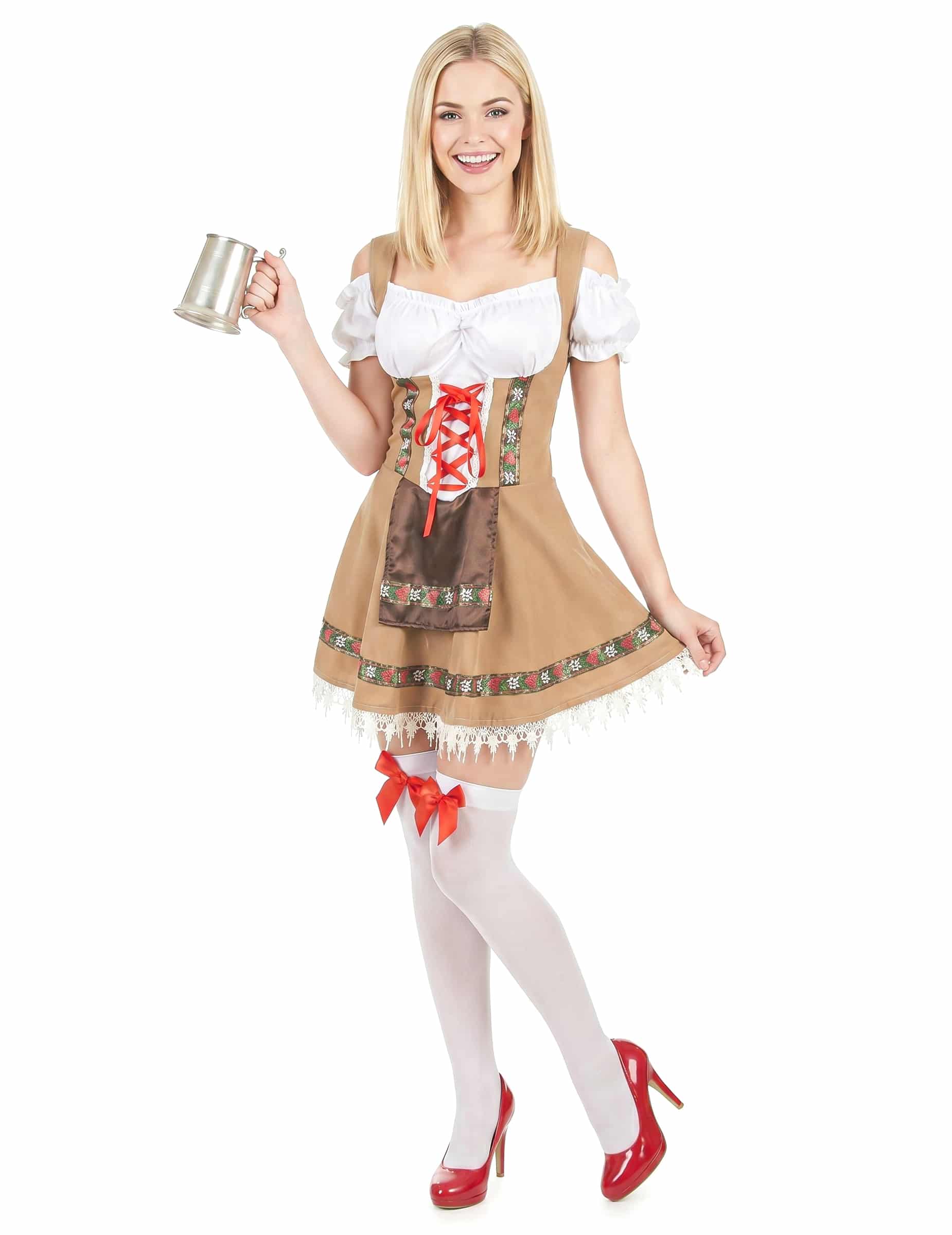 Dirndl Kostüm für Damen Trachtenkleid beige-bunt