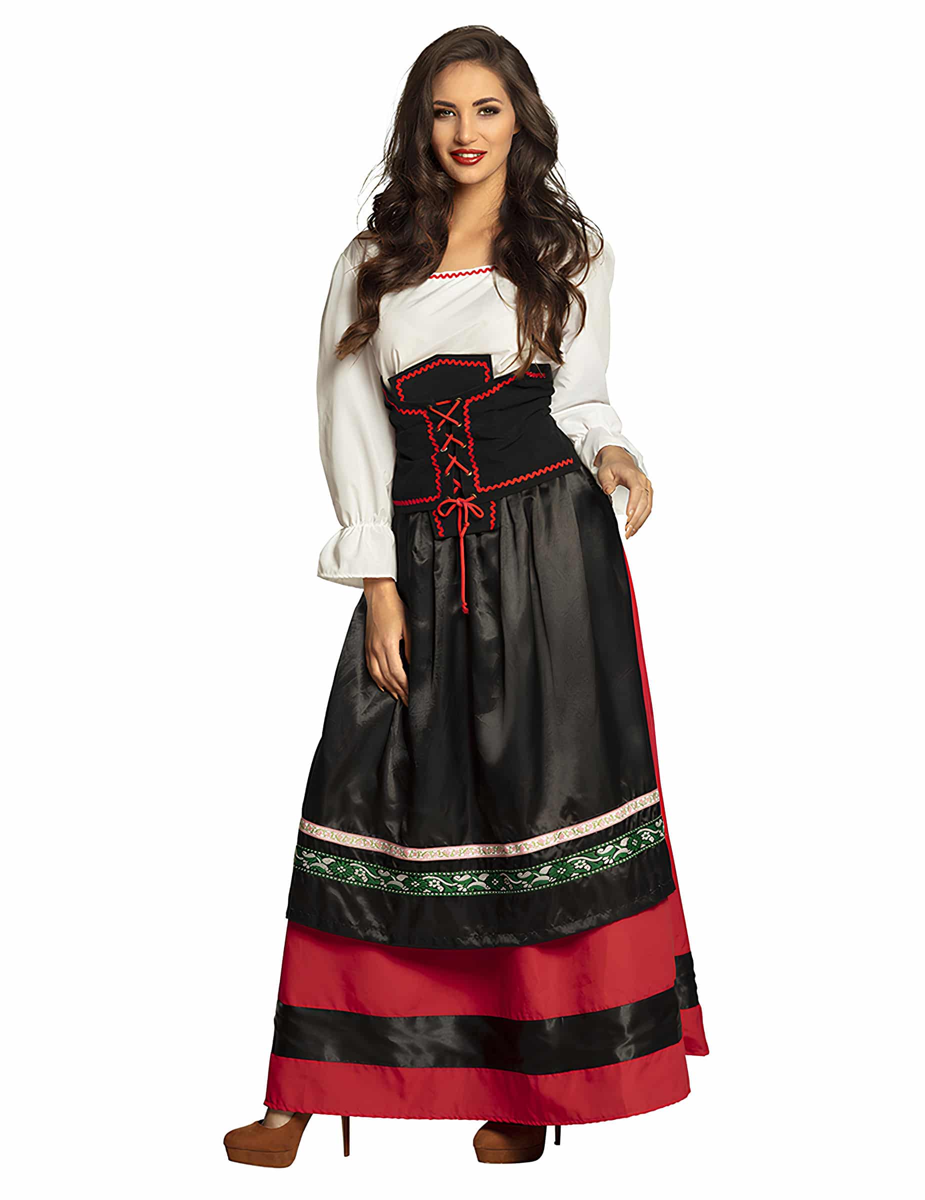 Dirndl Lang Damen Kostüm bayerisch rot-schwarz-weiß