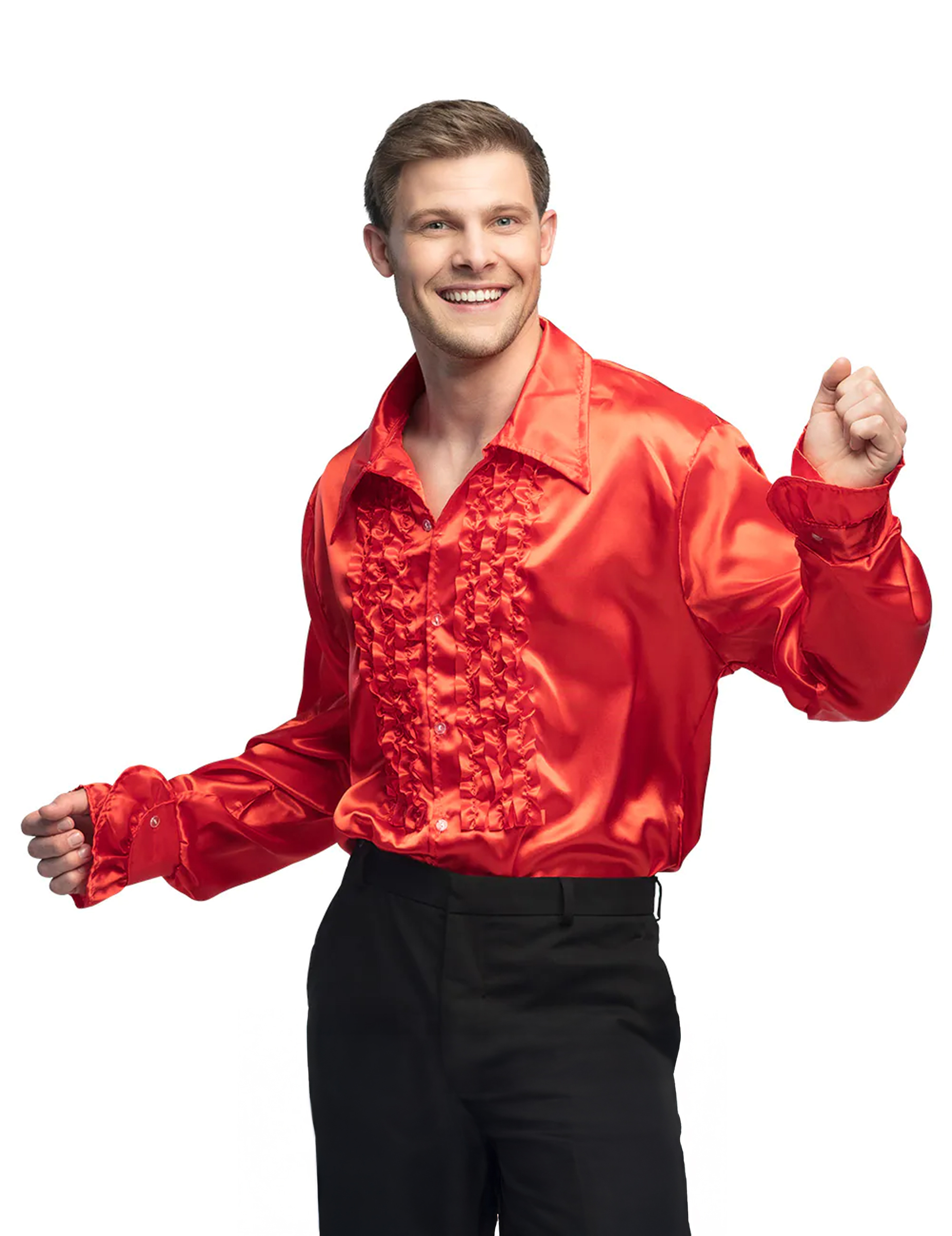 Disco-Erwachsenenhemd 70er-Jahre-Männerhemd rot