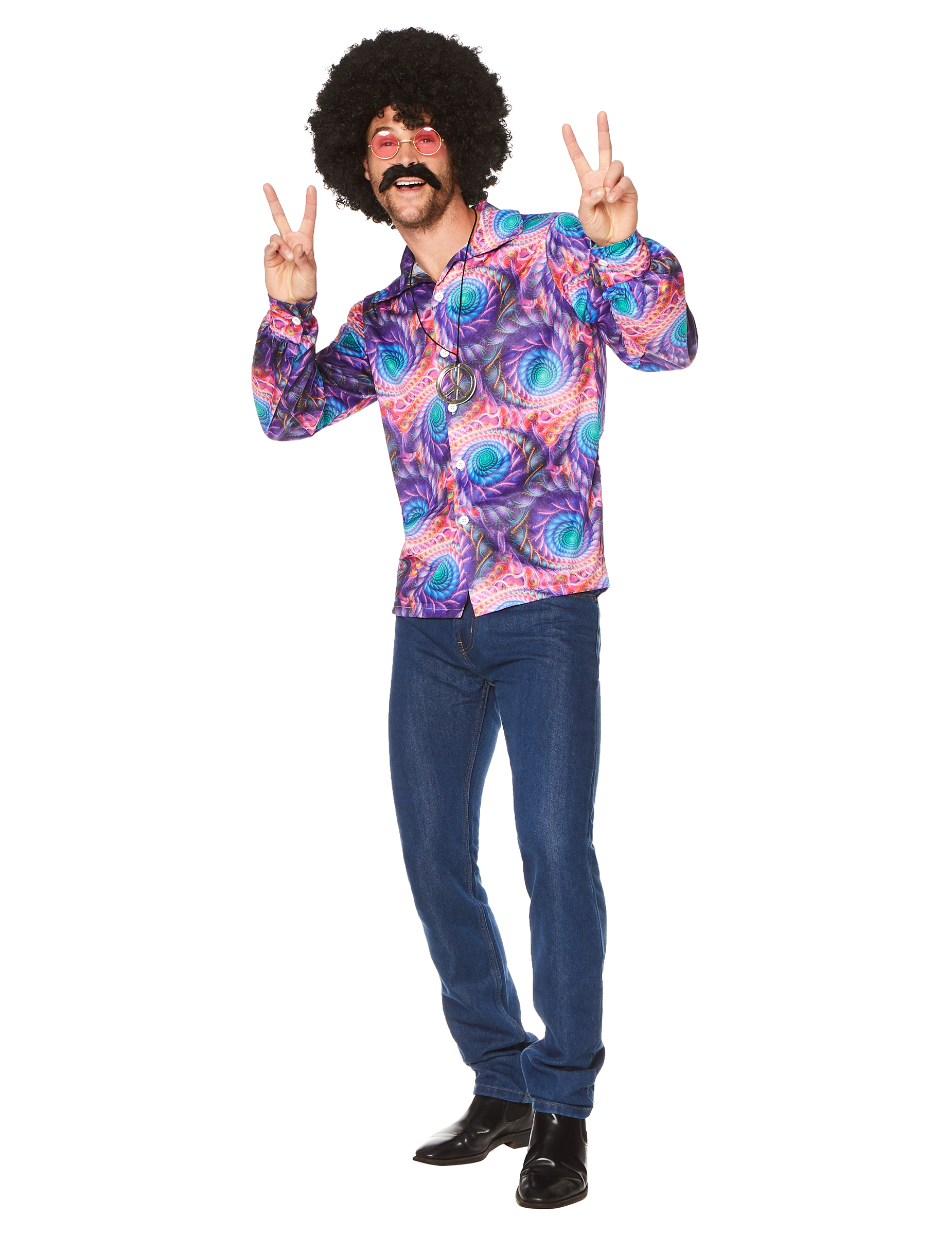 Disco-Herrenhemd Hippie-Partyhemd lila-bunt
