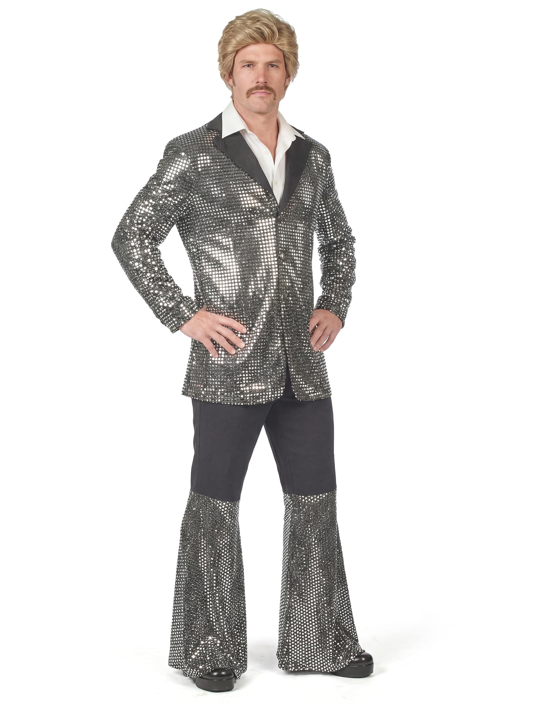 Disco Kostüm Herren Silber hochwertig
