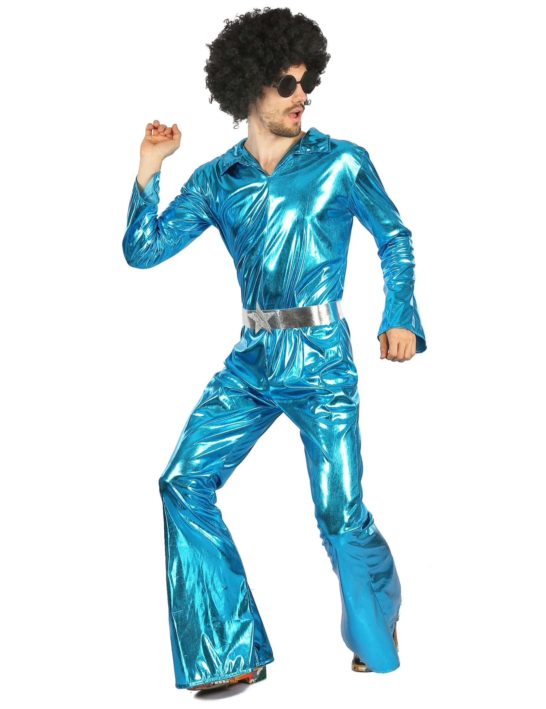Disco-Kostüm für Herren 70er-Kostüm zum Fasching blau-silber
