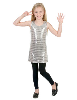 Disco-Mädchenkostüm silberfarben