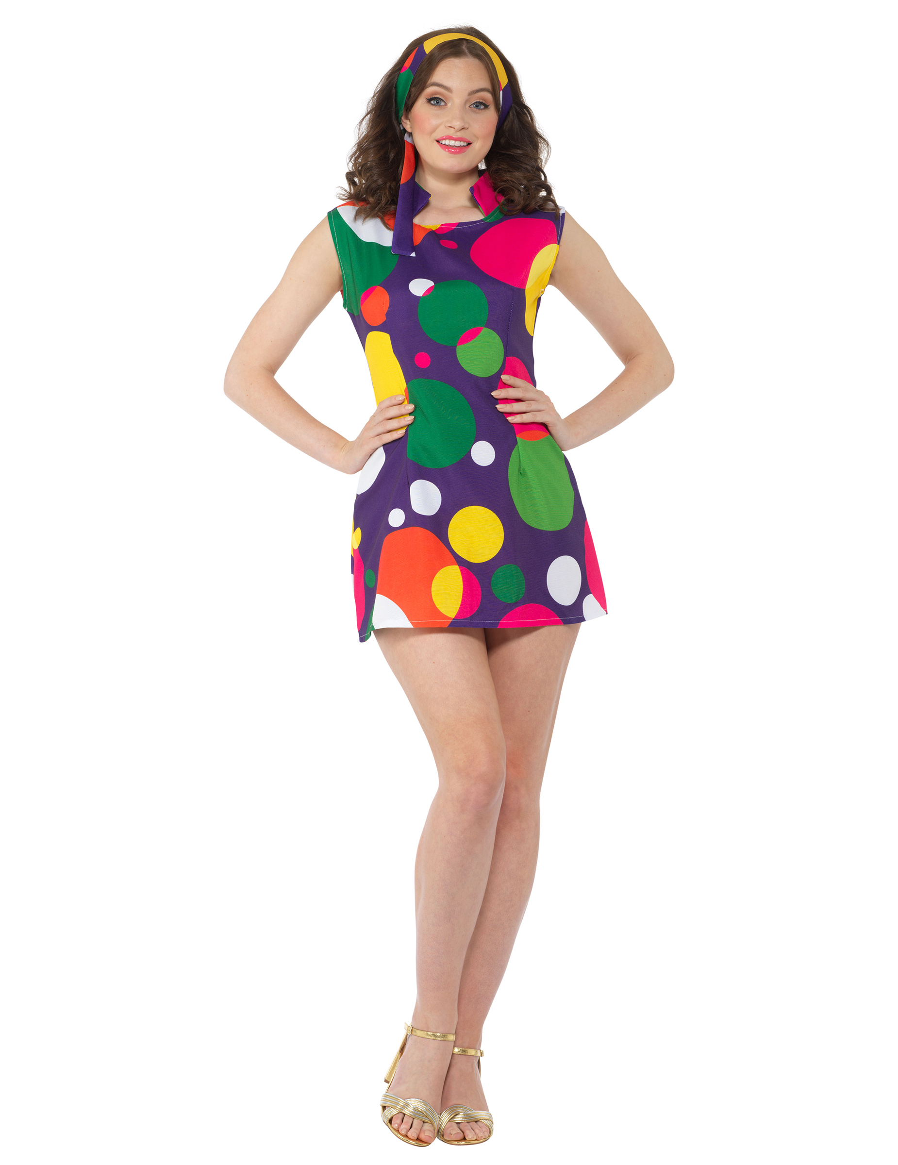 Disco-Minikleid Damenkostüm mit Punkten lila-bunt