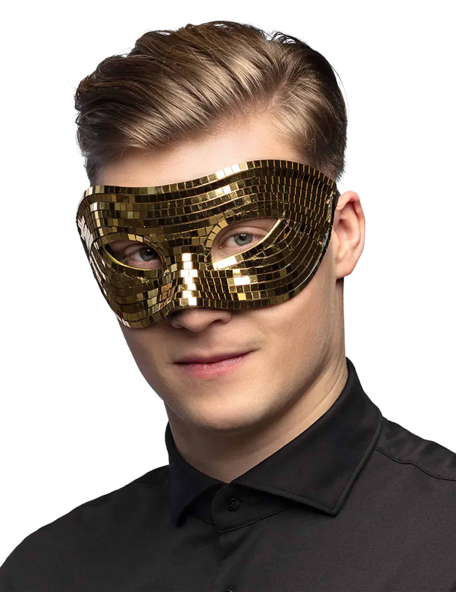Diskokugel Maske Gold – Facettenmaske für Erwachsene goldfarben