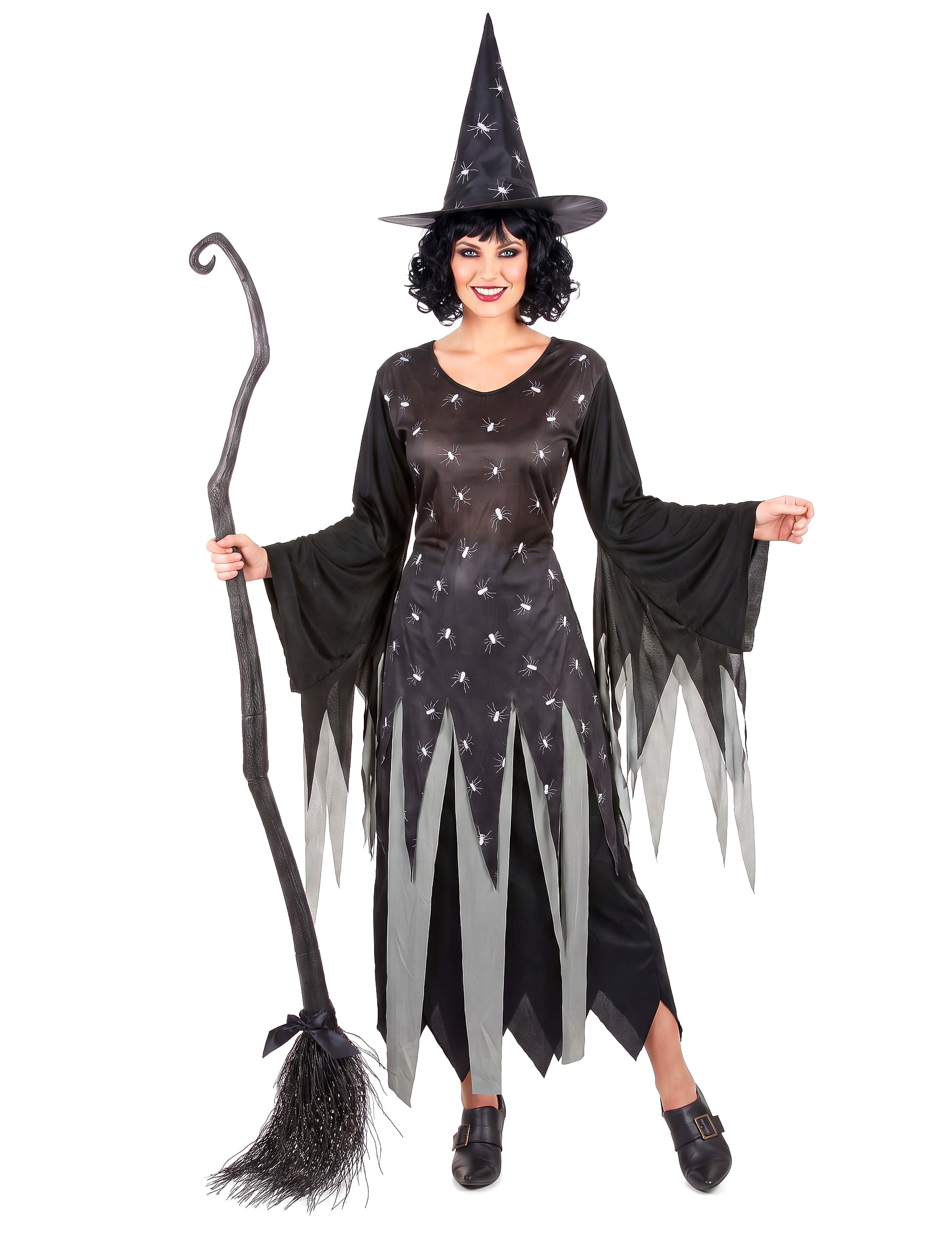 Düstere Spinnen-Hexe Halloween-Damenkostüm schwarz-grau