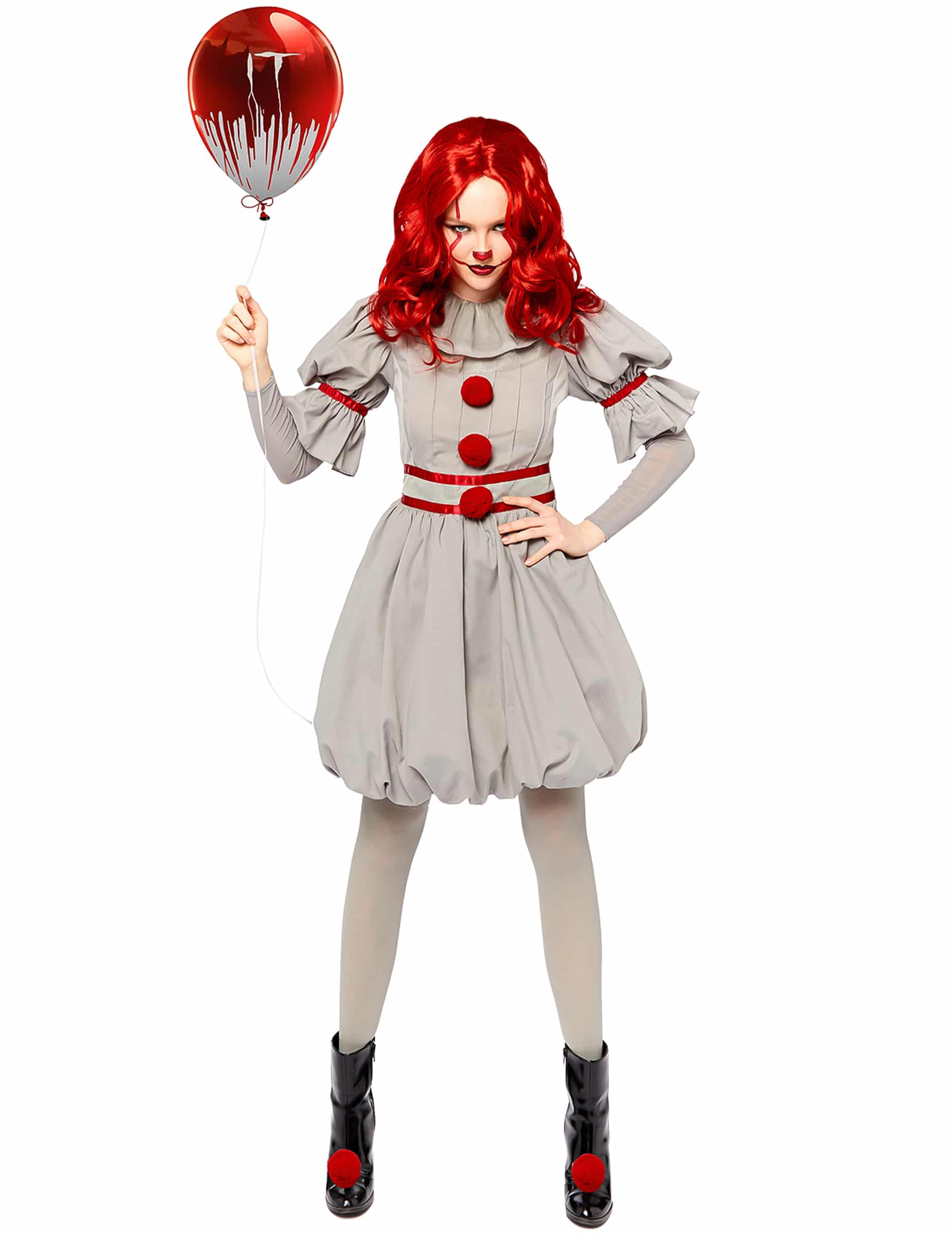 ES Kostüm Damen Pennywise IT grau-rot