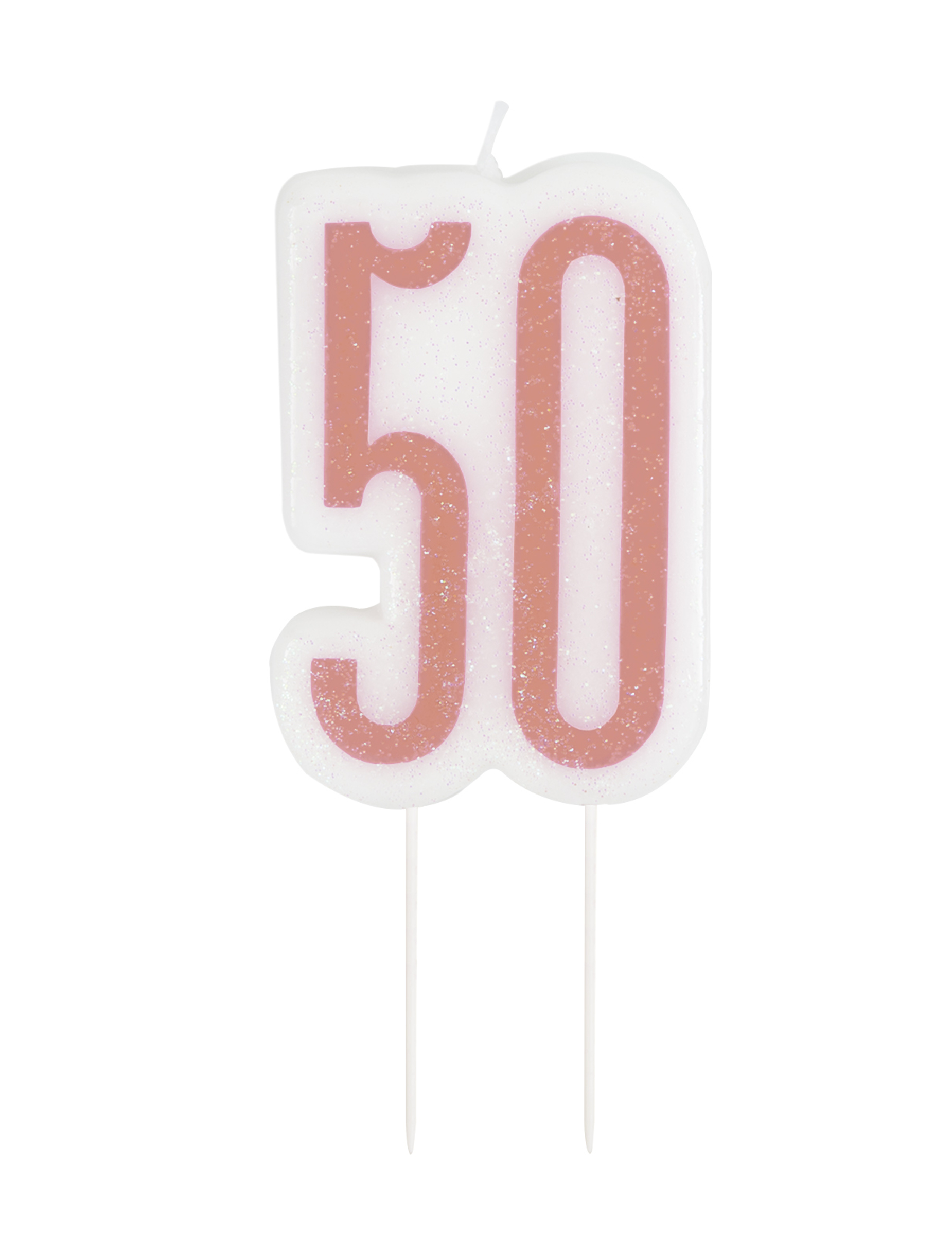 Edle Geburtstagskerze 50 weiss-rosa