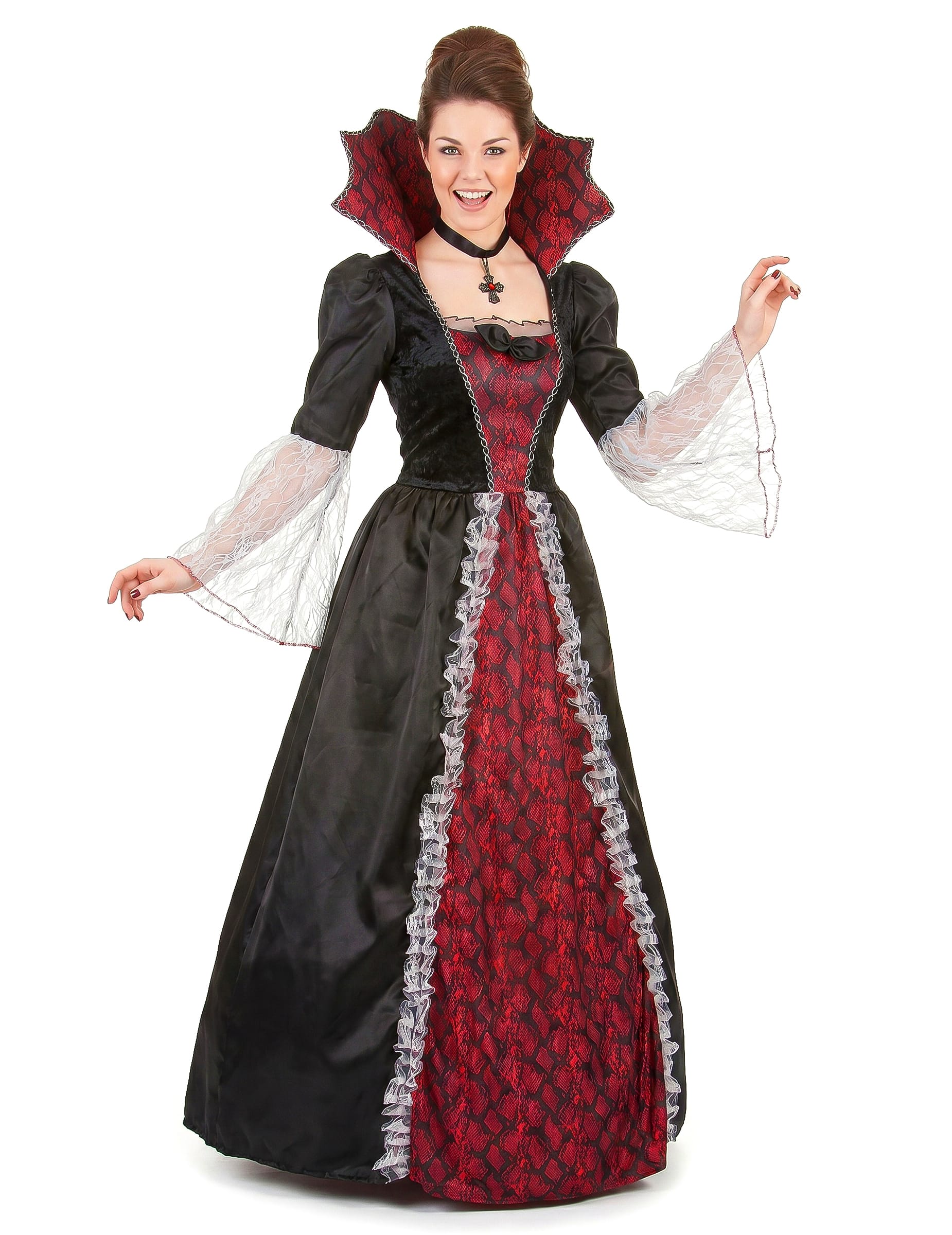 Edle Vampirdame Halloween Damenkostüm schwarz-rot