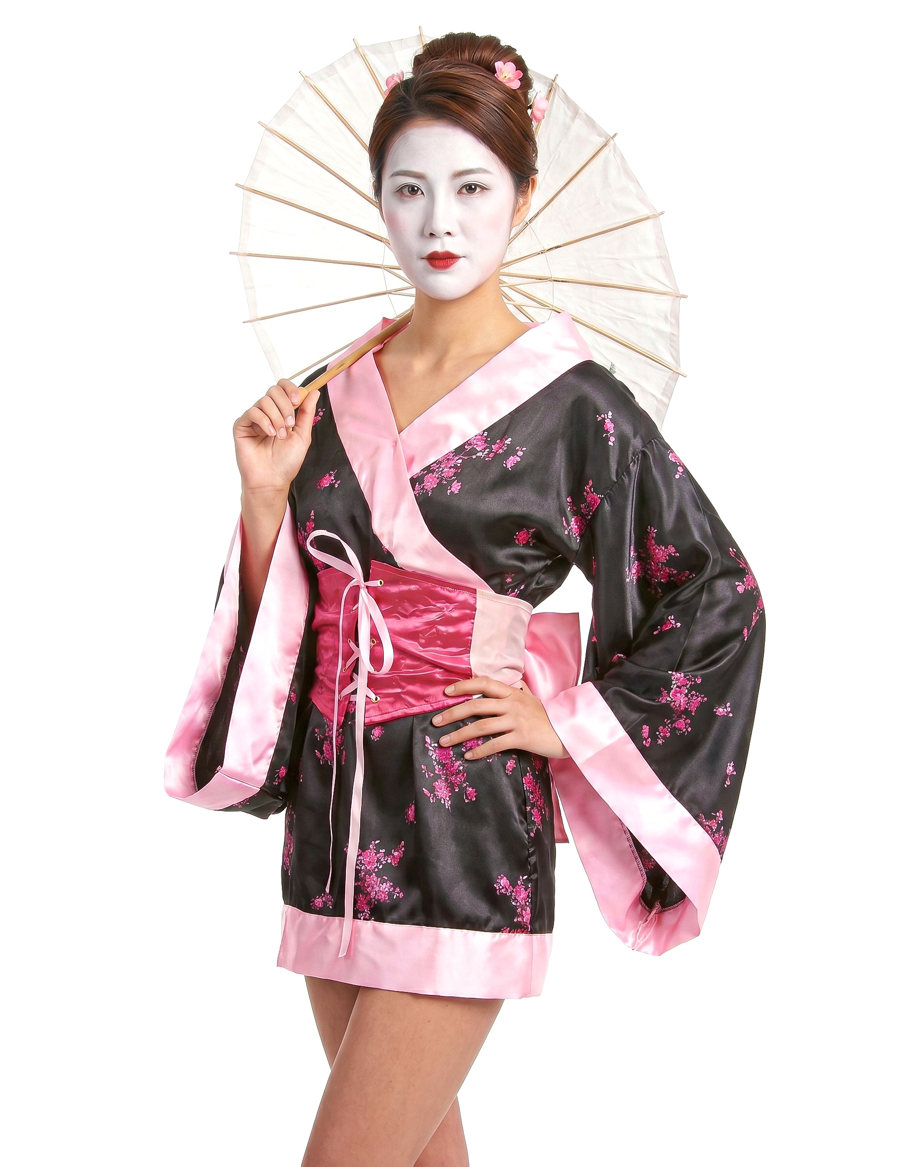 Edles Geisha Damen-Kostüm schwarz-rosa