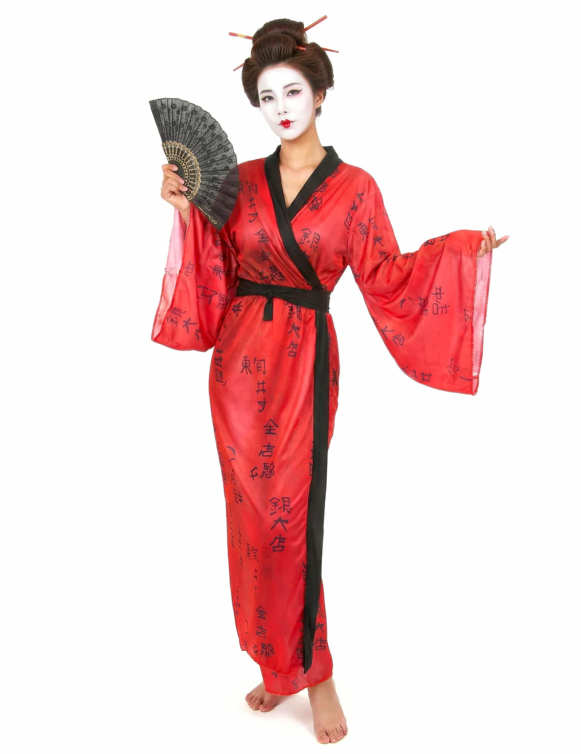 Edles Geisha Damenkostüm rot-schwarz